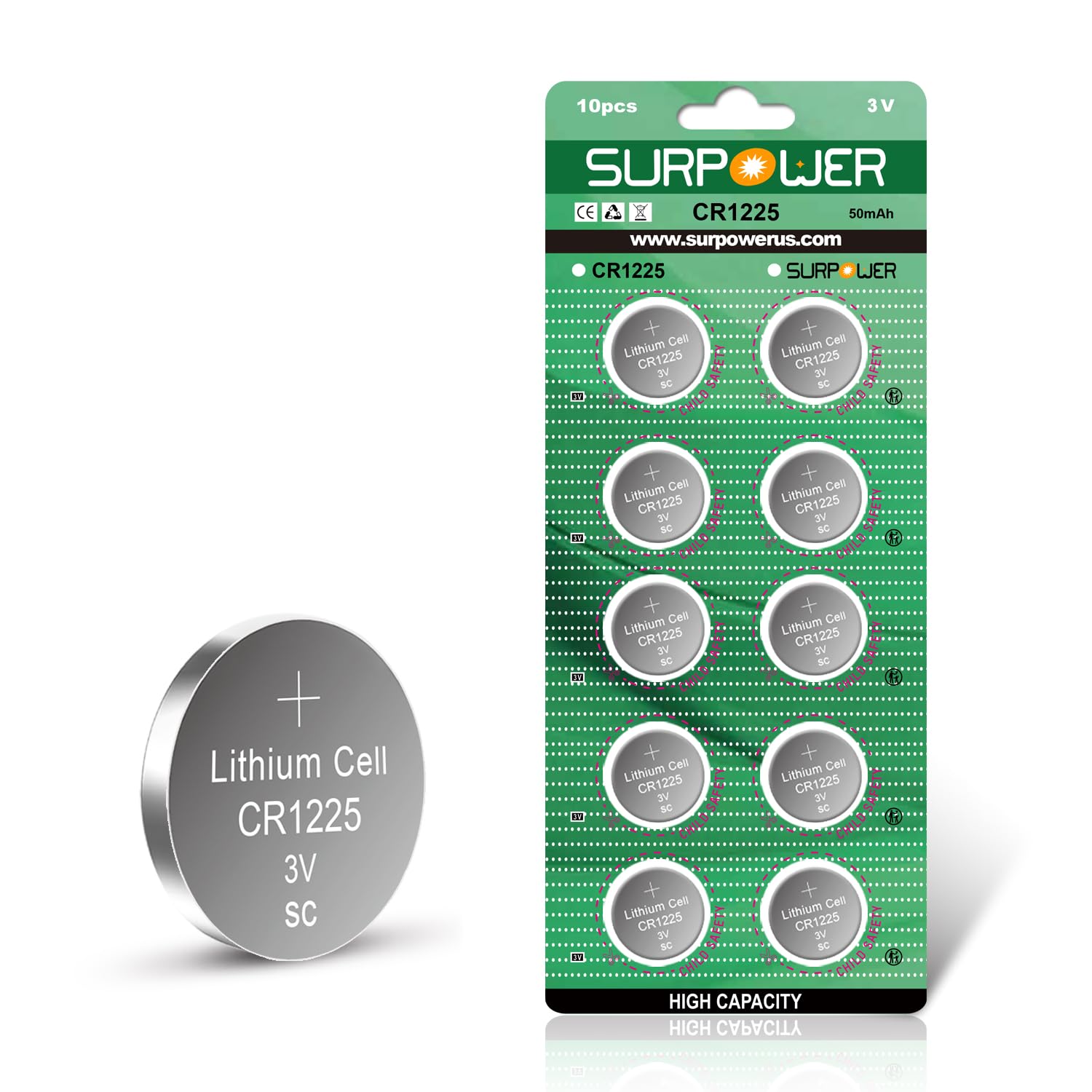 ?5 Year Warranty?Surpower Cr1225 3V Battery For Thermometer Cr 1225  10 Pack