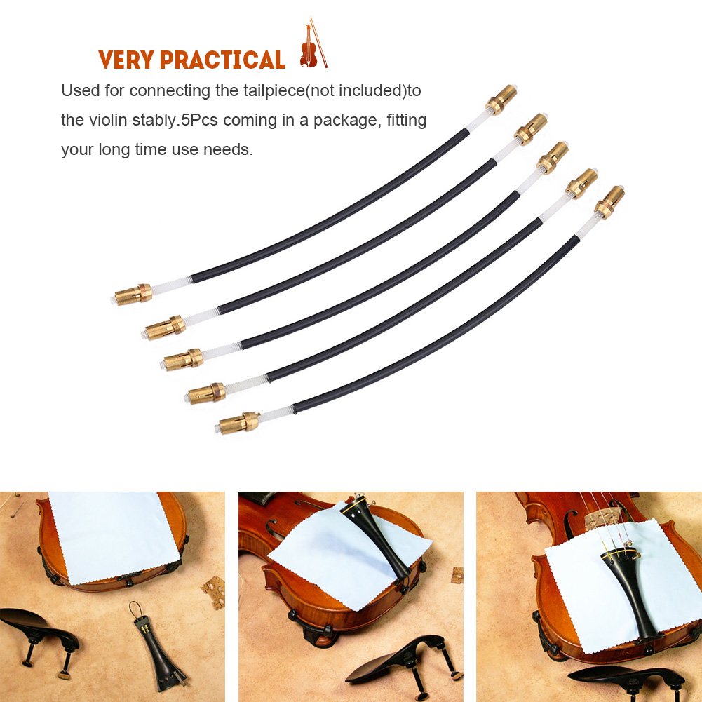 Violin Tailgut, 3/4 4/4 Violin Tailpiece Gut Cord With Brass Screw Replacement Tailgut Tailcord, 5Pcs
