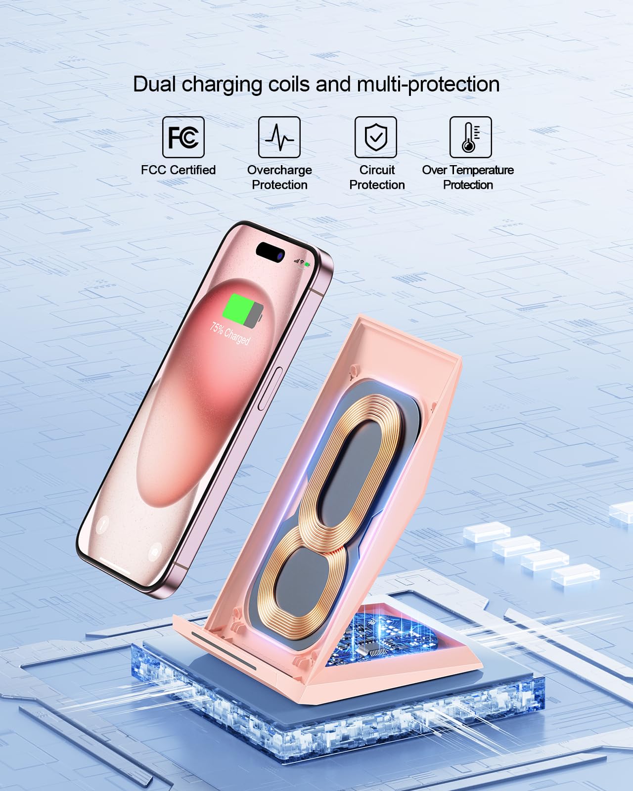 Nanami Wireless Charger   Qi Certified Wireless Charging Stand Compatible Iphone 16/15/14/13/12/11 Pro/Xs Max/Xr/8, Samsung Gala