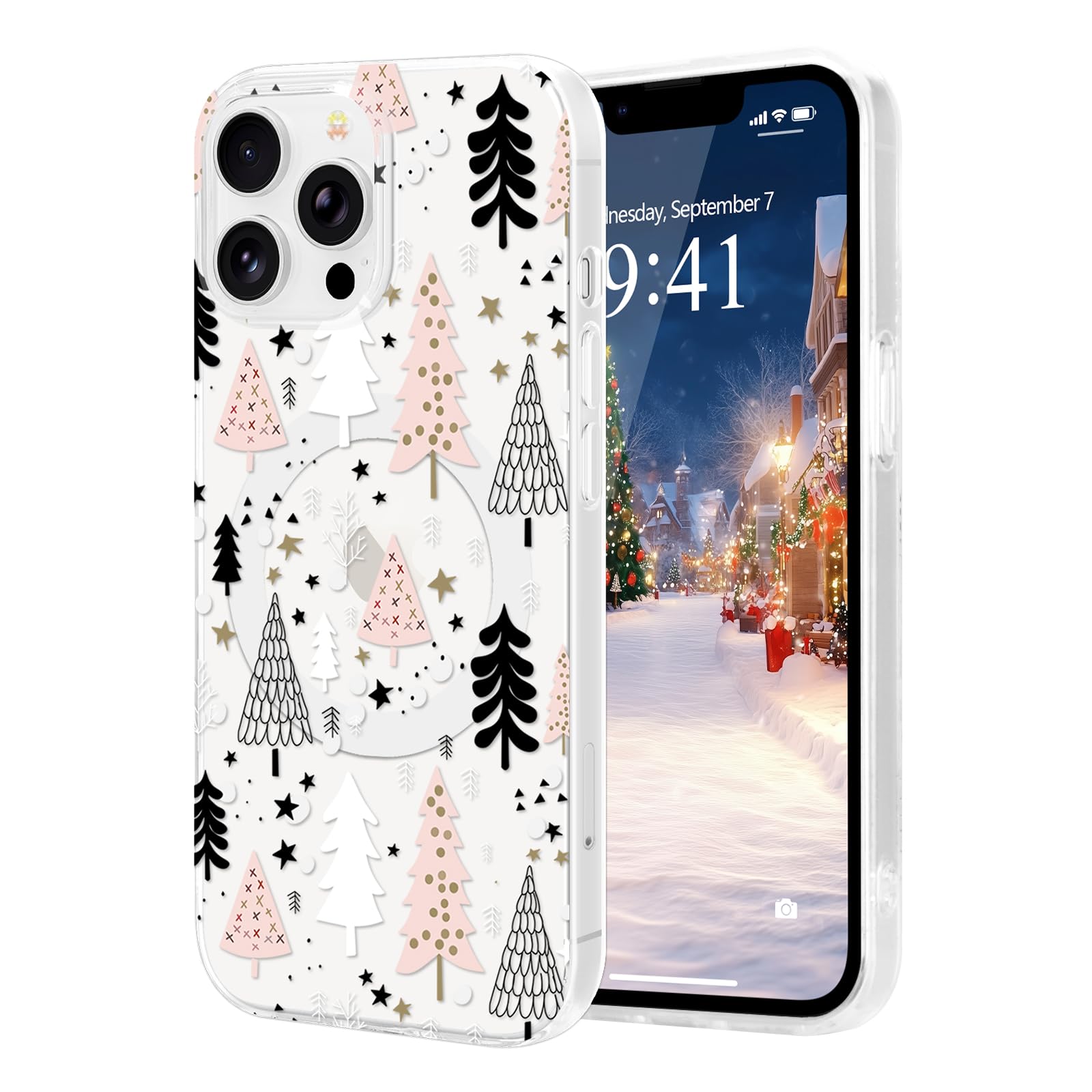 Pepmune for iPhone 14 Pro Max Case, Cute Merry Christmas Clear Phone Cover for Kids Women Men Xmas Tree Compatible with MagSafe 