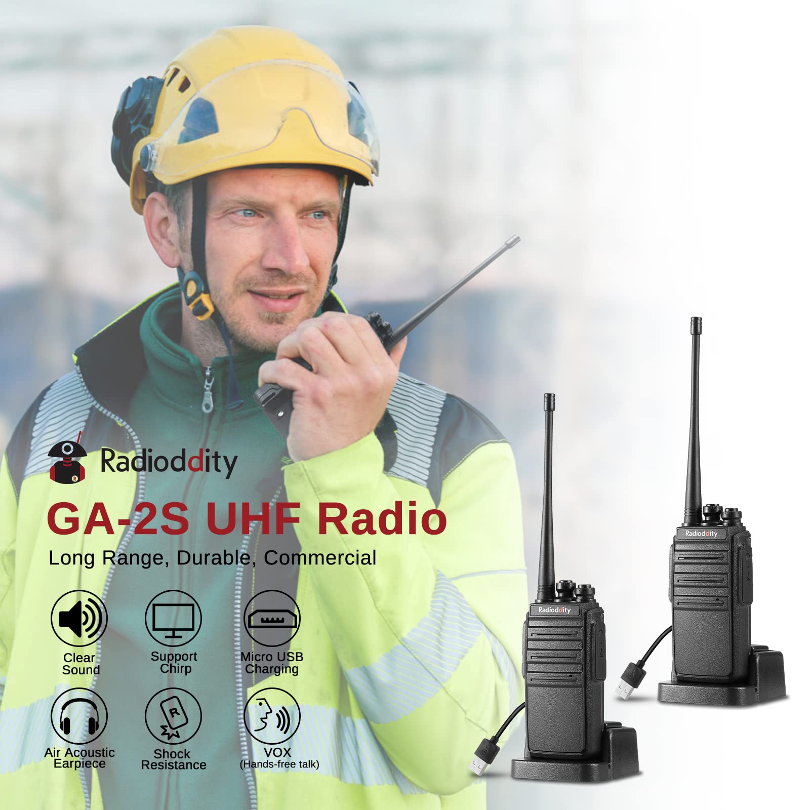 4 Pack Radioddity Ga 2S Long Range Walkie Talkies For Adults Uhf Two Way Radio Rechargeable With Micro Usb Charging + Usb Deskto