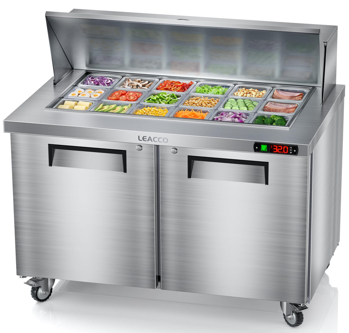 Leacco Refrigerated Sandwich Salad Prep Table, Commercial Workstation Refrigerators With 12 Pans, 28''