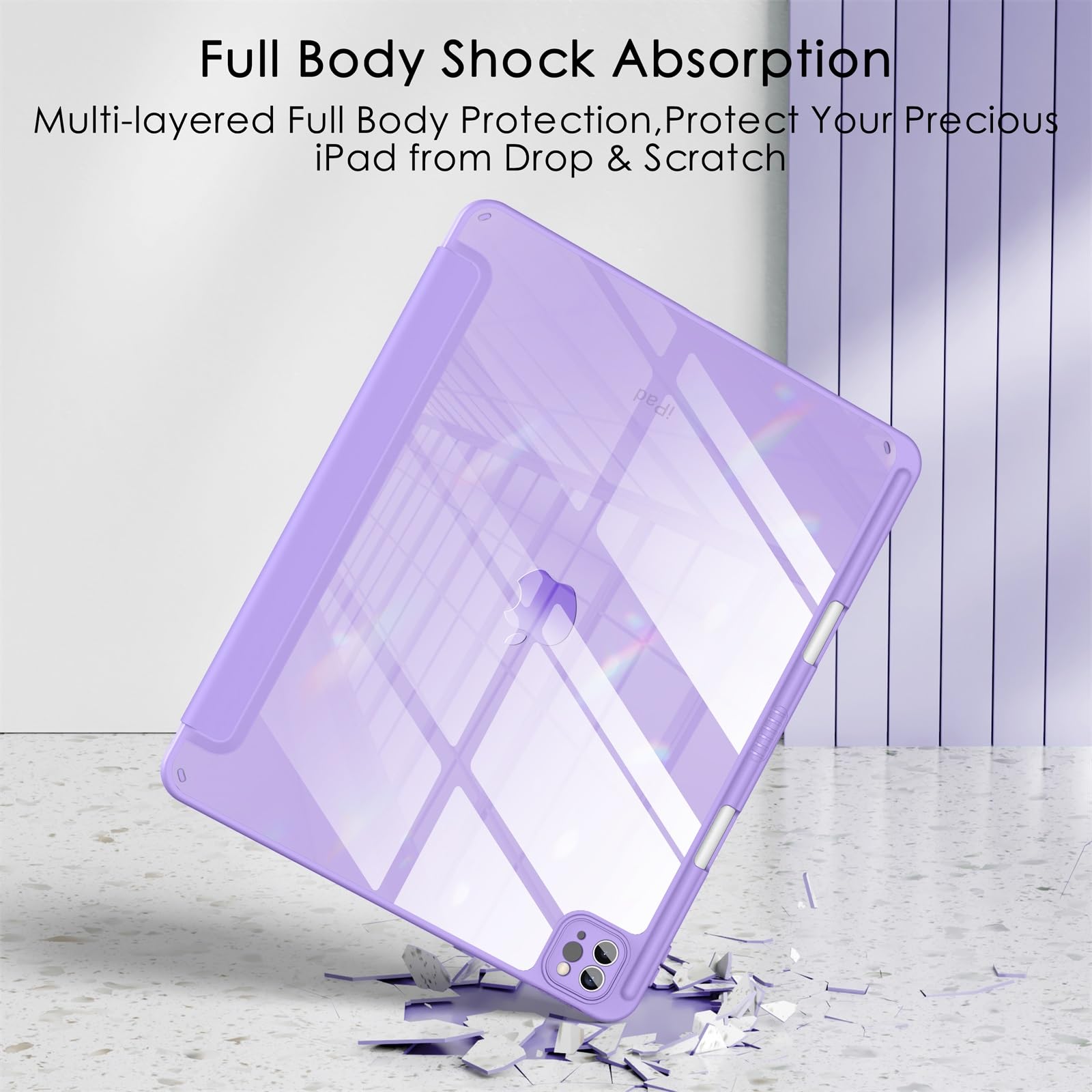 Soke Case For Ipad Air 13 M2 2024/Pro 12.9 (6Th/5Th/4Th Generation, 2022/2021/2020)   Pencil Holder+Auto Sleep/Wake+Camera Protection, Shockproof Back Cover For Ipad Pro 12.9 Inch,Clove Purple