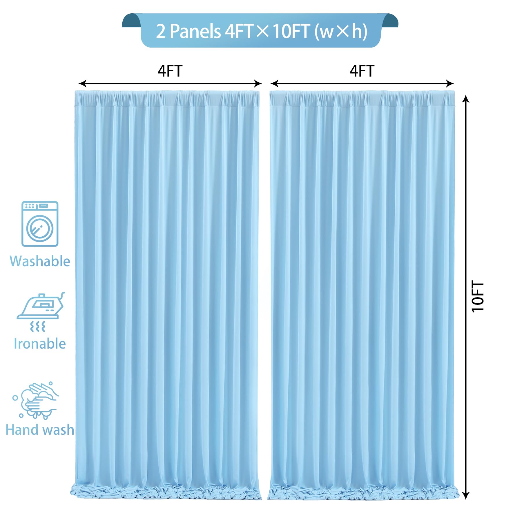 Baby Blue Drapes For Backdrop 10Ft X 8Ft Wrinkle Free Photo Backdrop Curtains Pleated Backdrop Soft Fabric Curtains For Backdrop