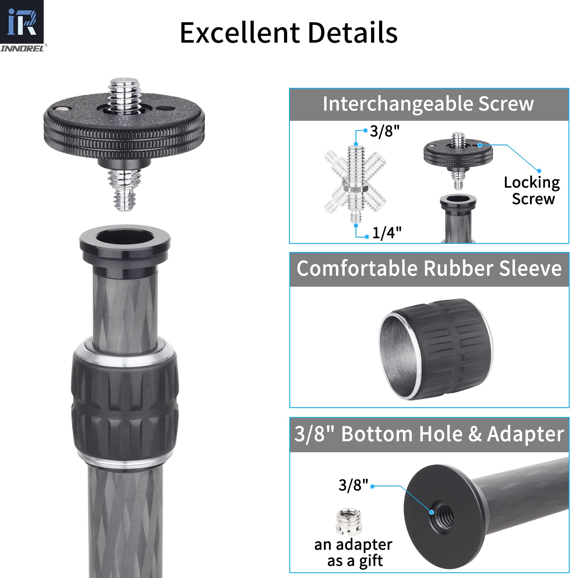 Innorel Er222C Universal Carbon Fiber Tripod Center Column Extension Pole Extender Tripod Two Section Mid Column Extension Rod P