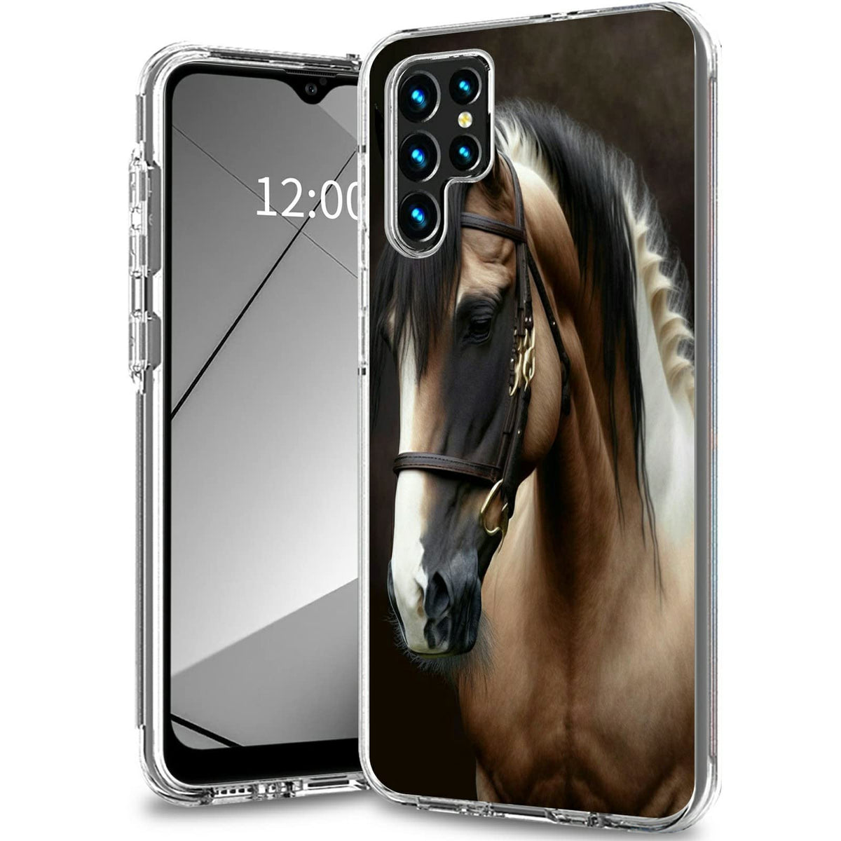 Rossy For Samsung S22 Ultra Case Galaxy S22 Ultra 5G Clear Case With Beautiful Horse Animal Pattern Dual Layer Hybrid Soft Tpu H
