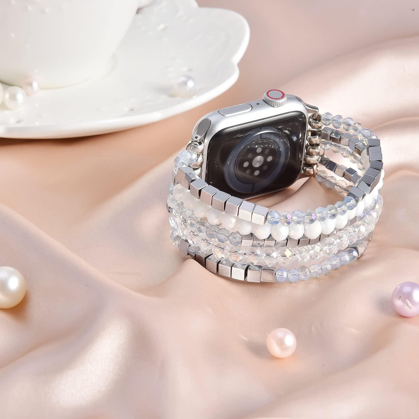 Mofree Beaded Compatible For 45Mm/44Mm Apple Watch Bracelet Band Series 7 Se Series 6/5/4 Women Fashion Elastic Stretch Strap Co