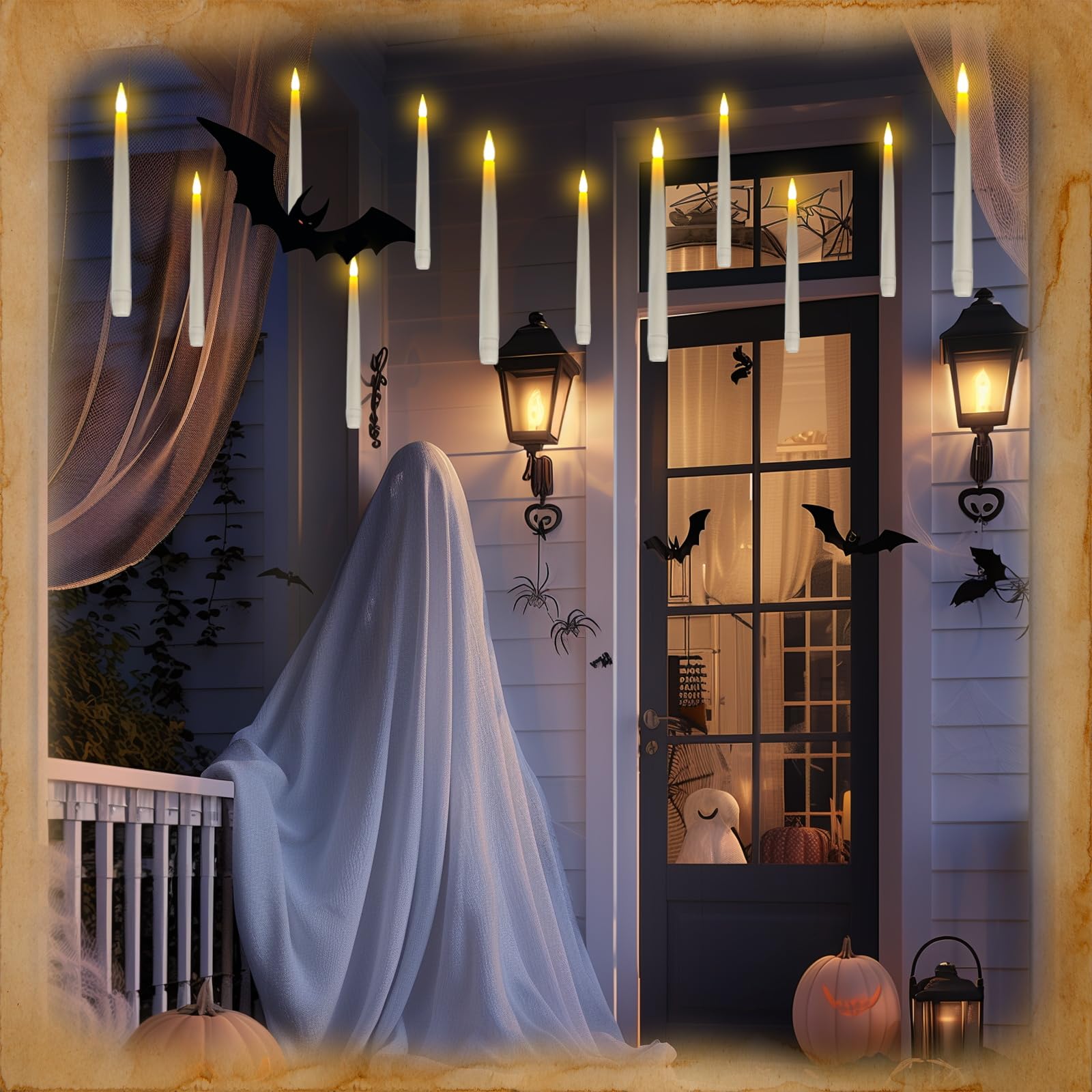 Homemory 20Pcs Floating Candles With Wand Remote, Magic Hanging Candles With Timer, Flickering Warm Light Halloween Floating Can