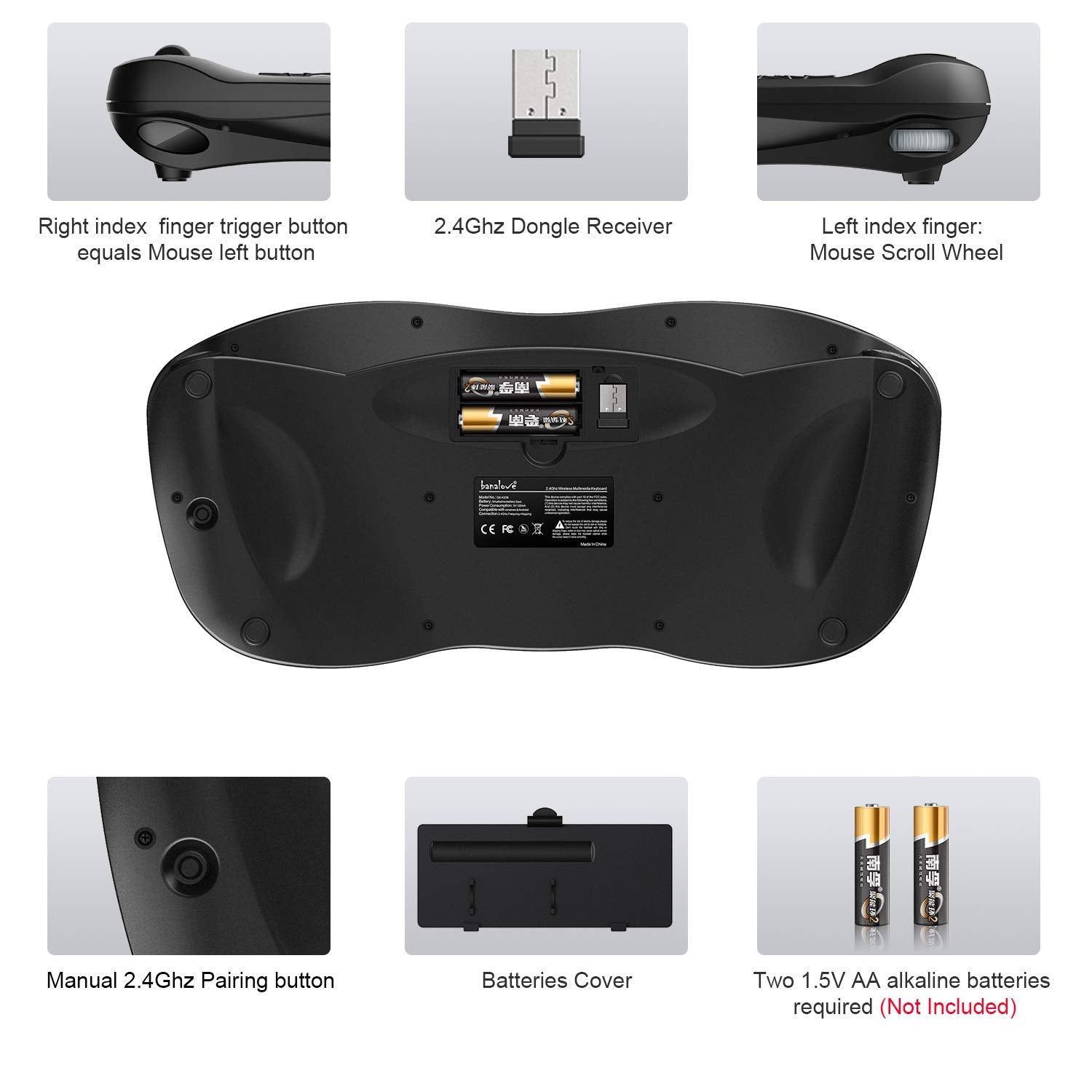 2.4Ghz Wireless Debounce Keyboard And Trackball Mouse Combo,Mini Portable Keyboard With Built In Mouse Combination,Htpc Home The