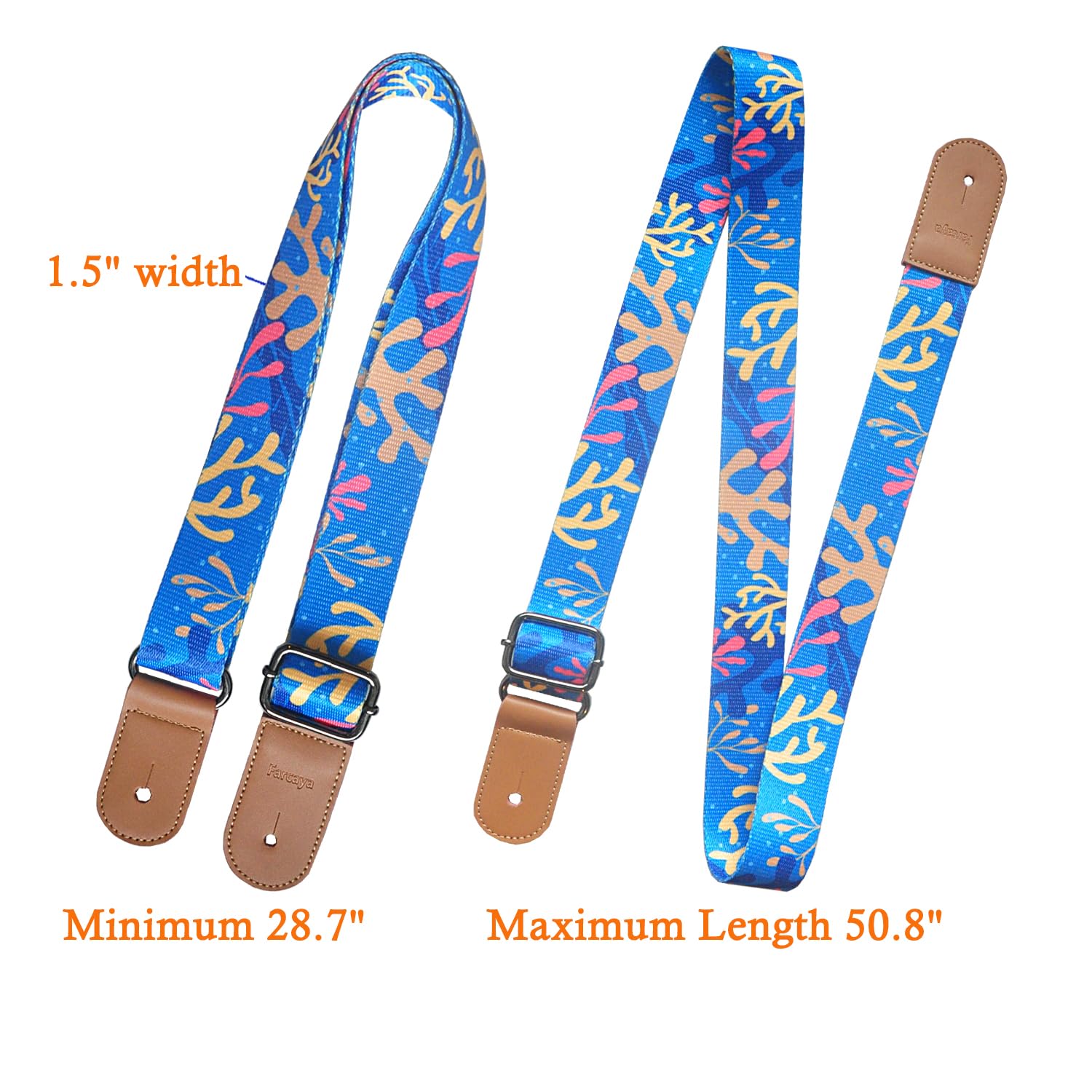 Farcaya Ukulele Strap Hawaiian Style Soprano Concert Tenor Baritone Uke Music Instrument Accessories Neck Tie Lock Button (Blue