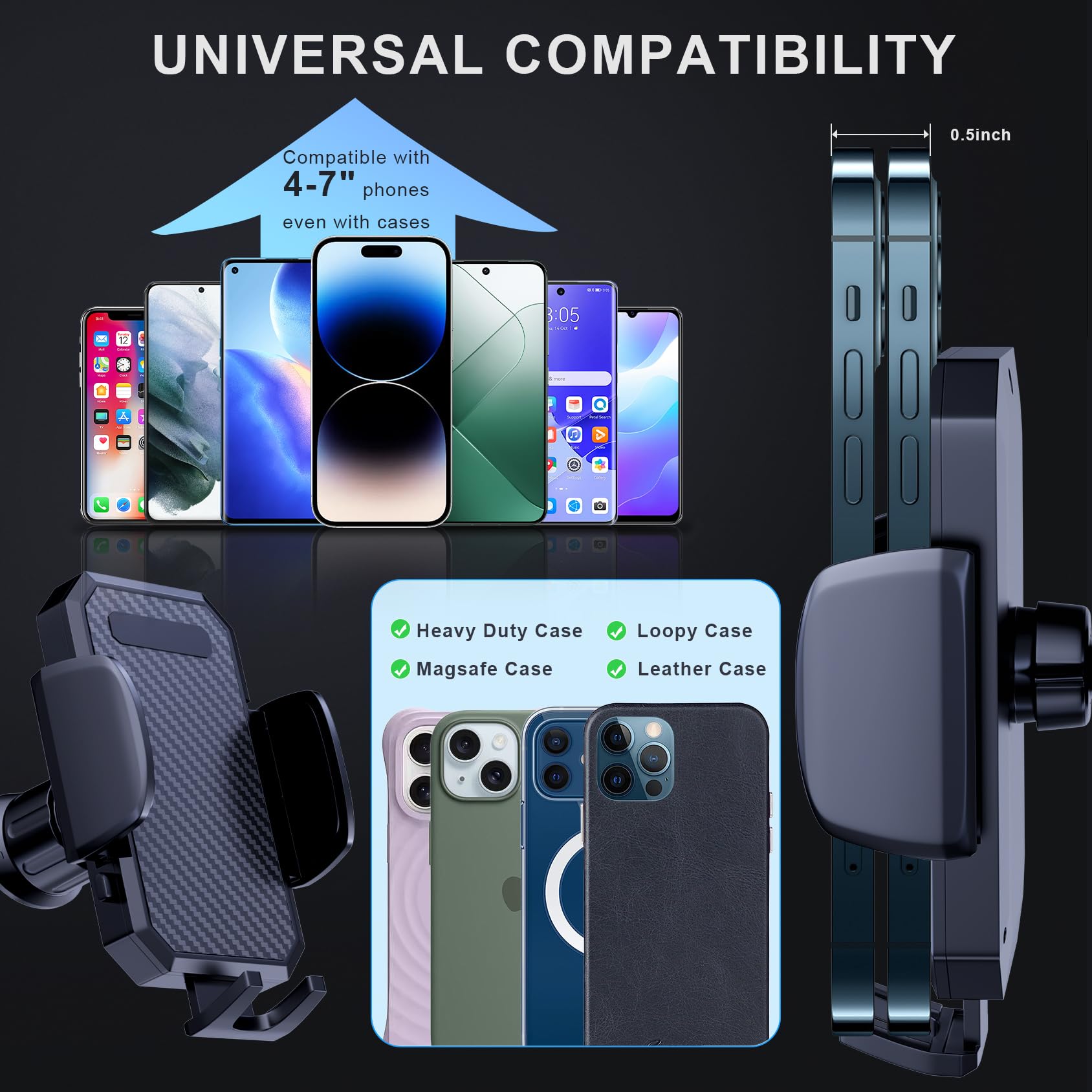 Fbb Phone Mount For Car, Air Vent Car Phone Holder With Metal Hook, One Handed Operation 360 Rotation Cradle Compatible With 4 7