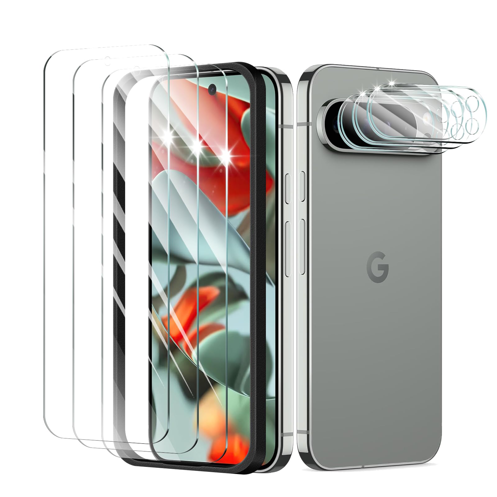 3+3+1-Pack, Screen Protector and Camera Lens Protector for Google Pixel 9 Pro XL with Installation Alignment Aid, Tempered Glass