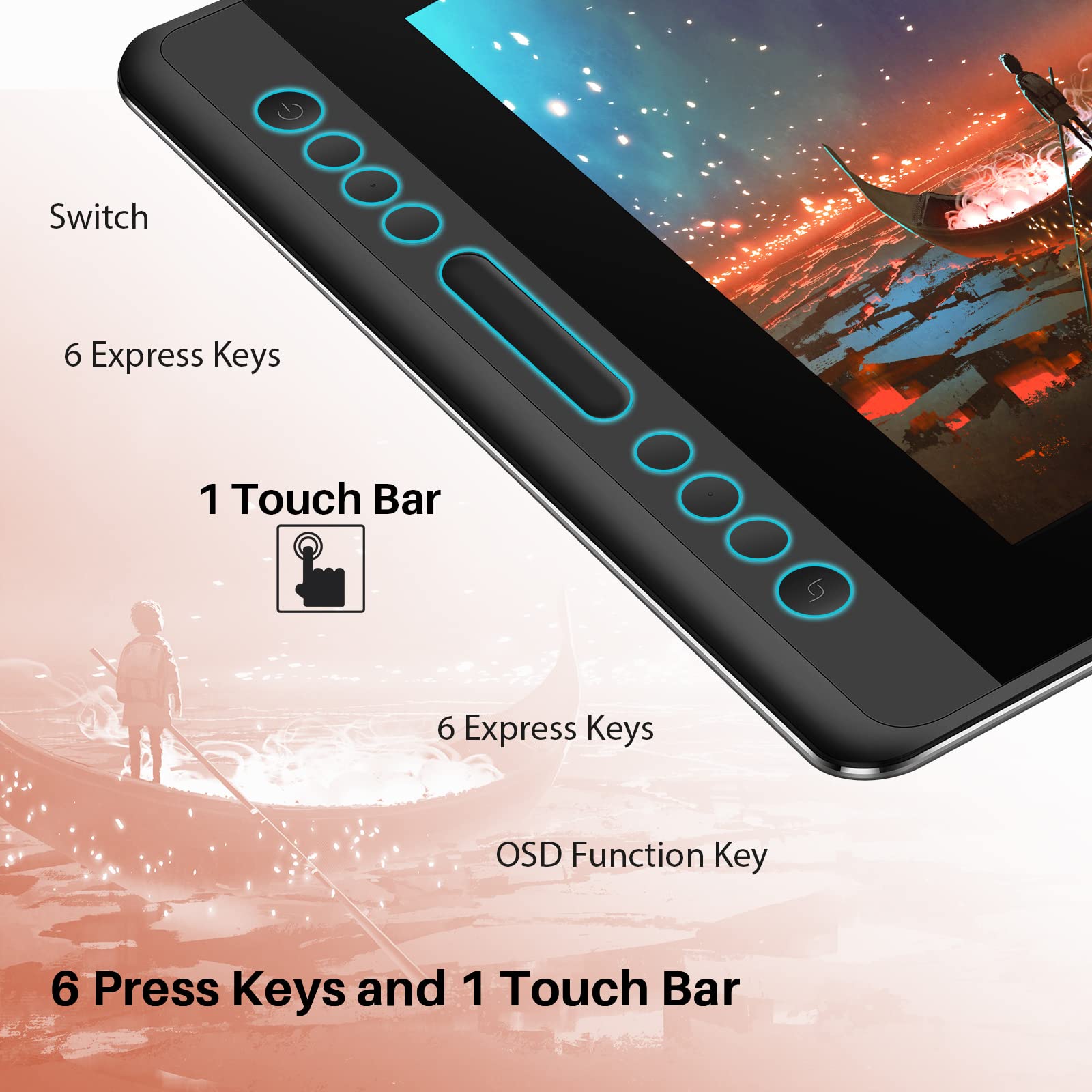 Huion Kamvas Pro 16 Drawing Tablet With Screen, 15.6 Inch Pen Display Anti-Glare Glass 6 Shortcut Keys Adjustable Stand, Graphic