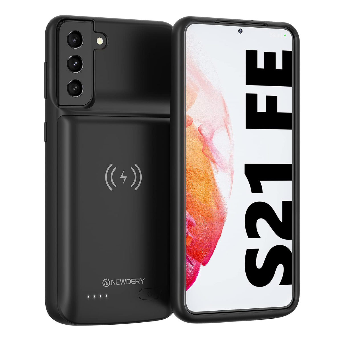 Newdery Galaxy S21 Fe 5G Battery Case 8000Mah, Qi Wireless Charging & Data Sync & Android Auto Supported, Portable Extended Powe