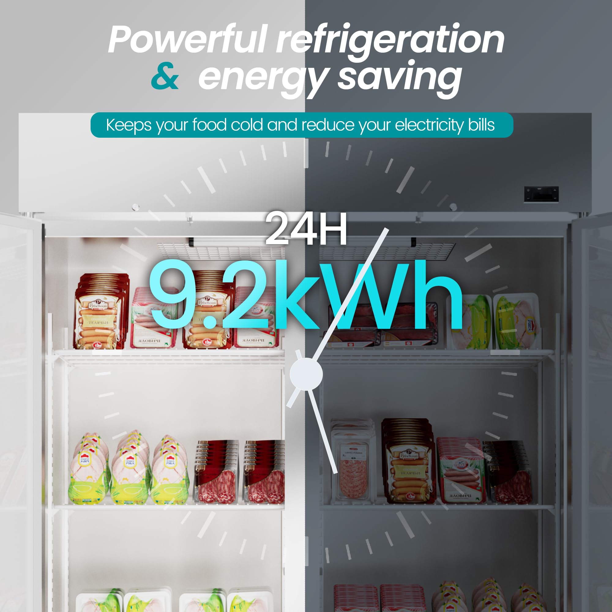 Kichking 2 Door 49 Cu.Ft Commercial Refrigerator Dynamic Cooling Omnismart Temperature Control 33?~41? Stainless Steel Reach In