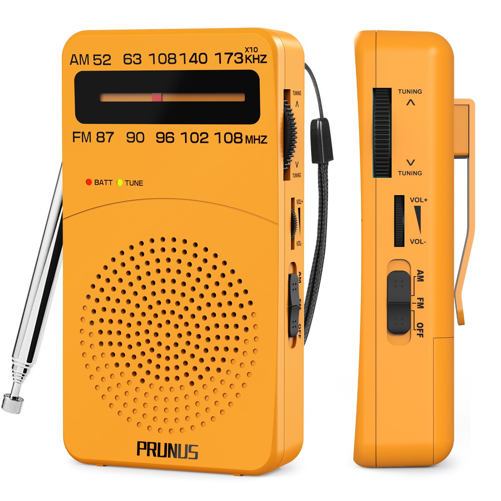 Prunus J 166 Portable Radio Am Fm, Battery Operated Radio With Tuning Light, Back Clip, Excellent Reception, Am Fm Radio Portabl