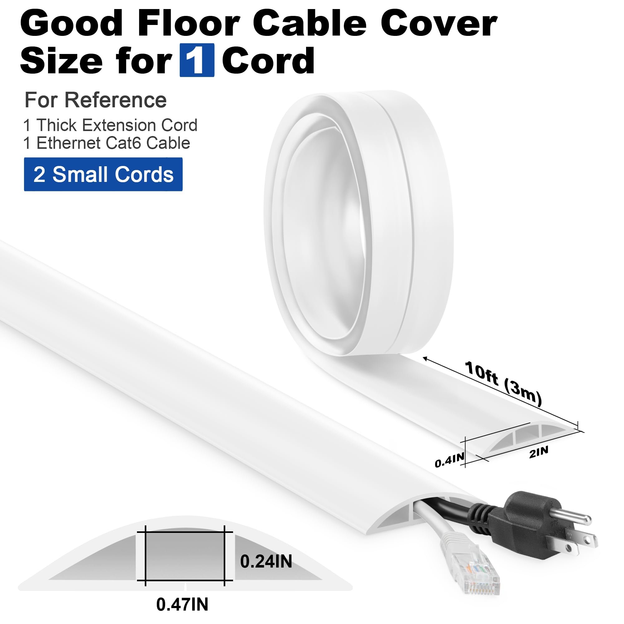 10Ft Floor Cord Cover, Lzeoy White Cord Hider Floor, Cable Floor Cover Power Cord Cover, Durable Cord Covers For Wires On Floor,
