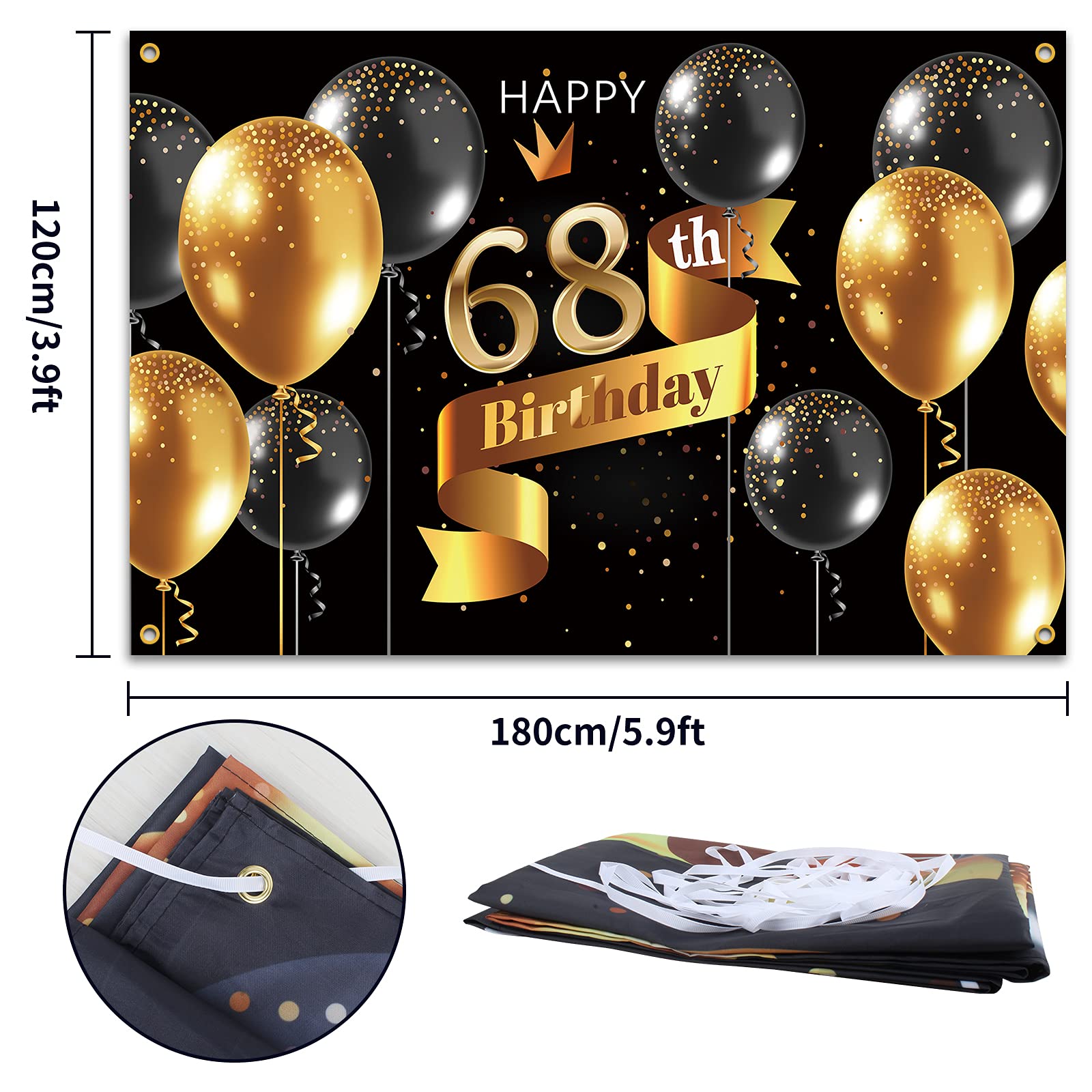 Pakboom Happy 68Th Birthday Backdrop Banner   68 Birthday Party Decorations Supplies For Men   Black Gold 3.9 X 5.9Ft