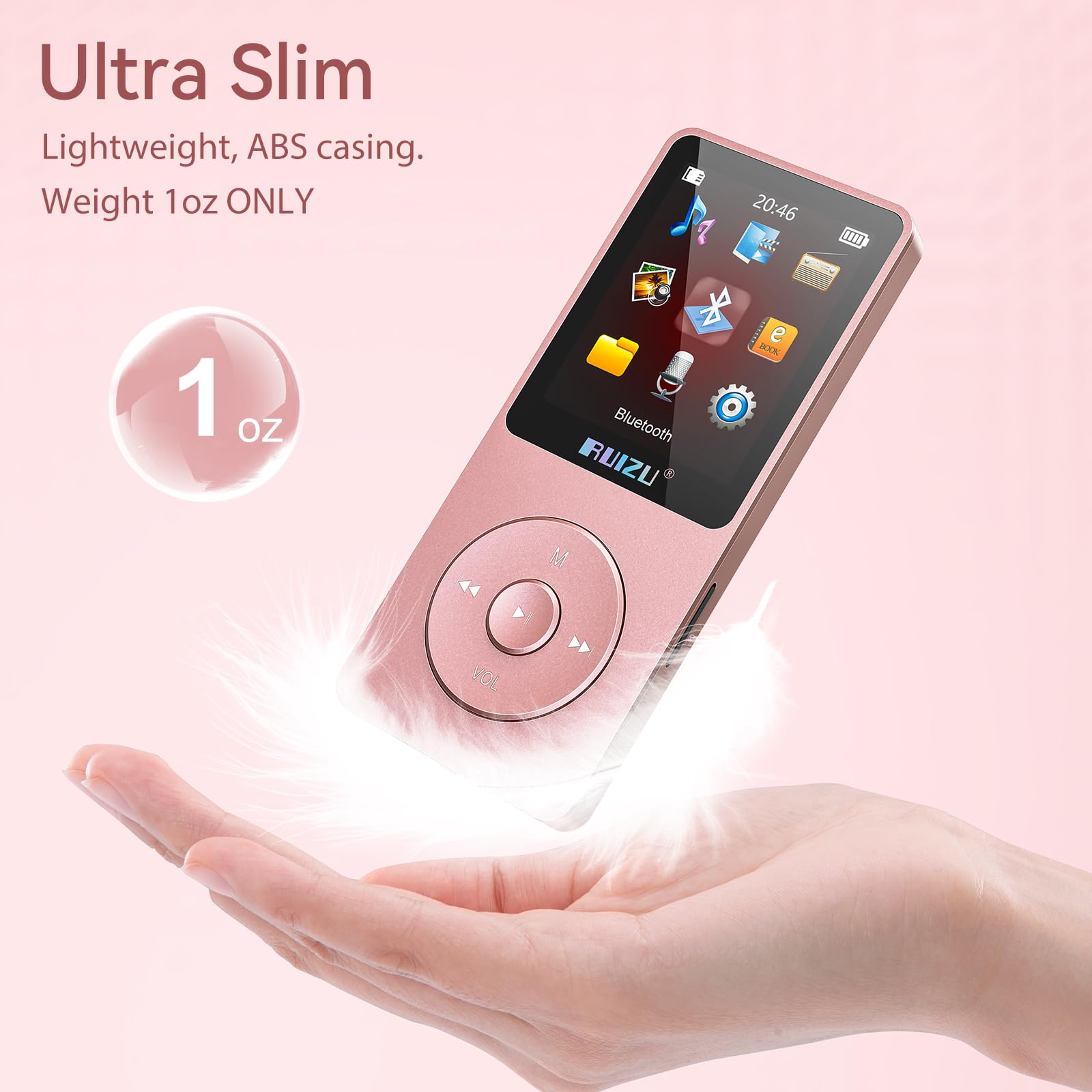 Ruizu 32Gb Mp3 Player With Bluetooth 5.3, 1.8' Screen Portable Music Player, Fm Radio, Voice Recording, Ebook, Shuffle Single Loop, 80H Digital Audio Video Playback, Lightweight, Support 128Gb Tf Card