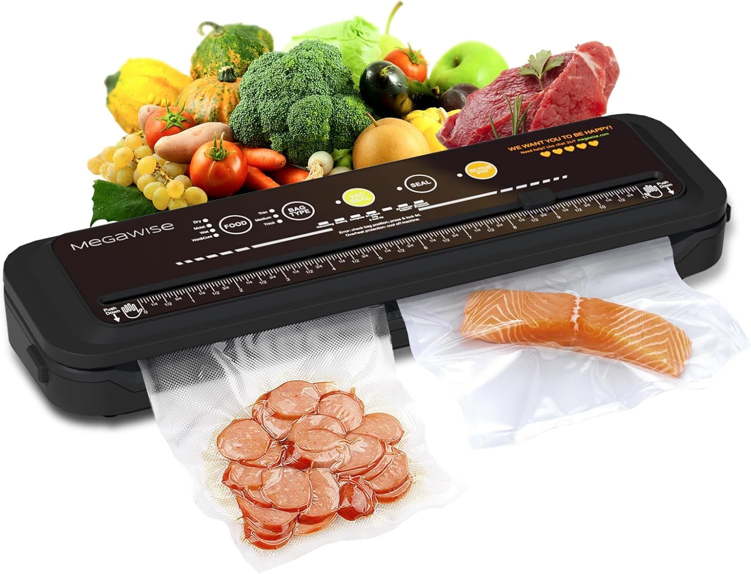 Updated Vacuum Sealer Machine (2025), Megawise Food Sealer W/Starter Kit, Dry & Moist Food Modes, Compact Design With 10 Vacuum