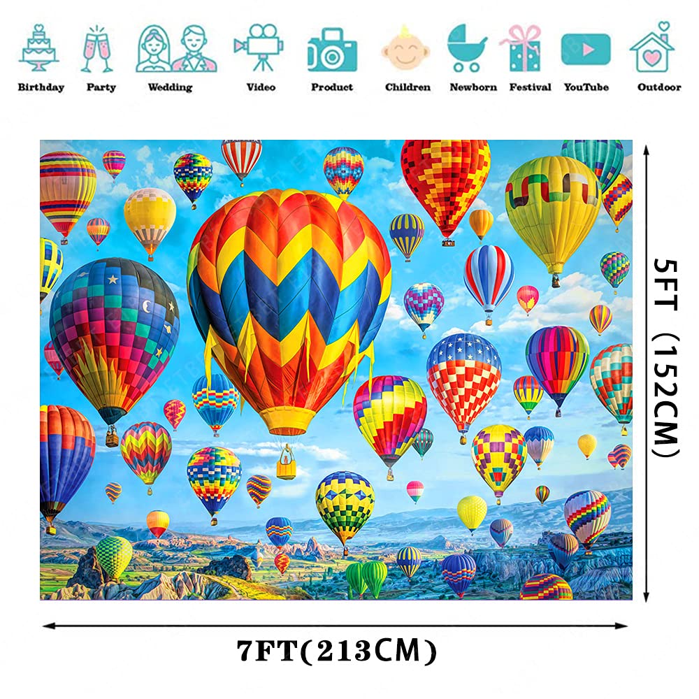 Emdspr 7X5Ft Hot Air Balloon Backdrop Colorful Rainbow Sky White Clouds Photography Background Mountains Natural Landscape Space