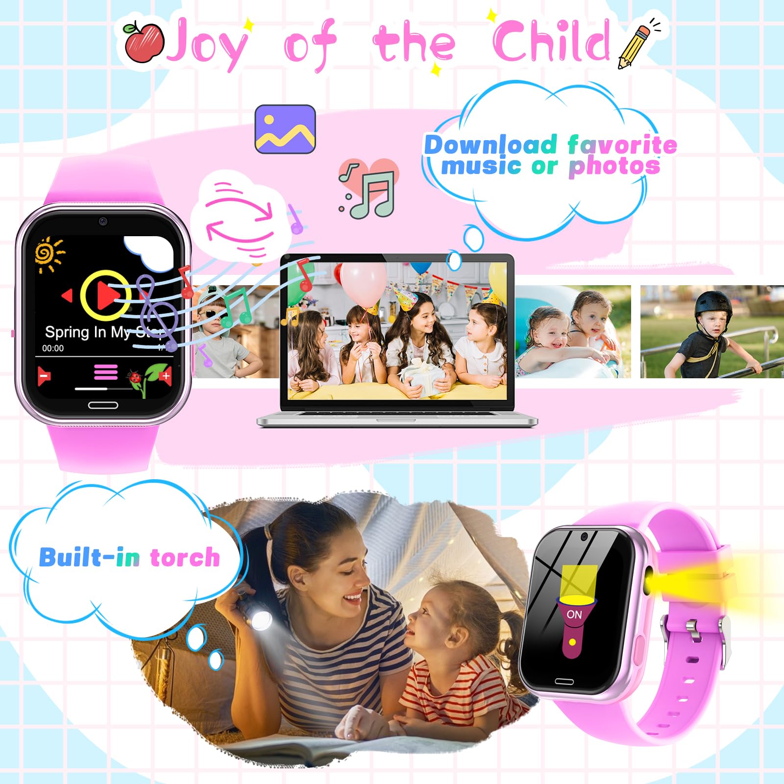 Smart Watch For Kids, Kids Smart Watch Toys 19 Games Touch Screen Watch Camera Music Video Pedometer Calculator Alarm Clock Lear