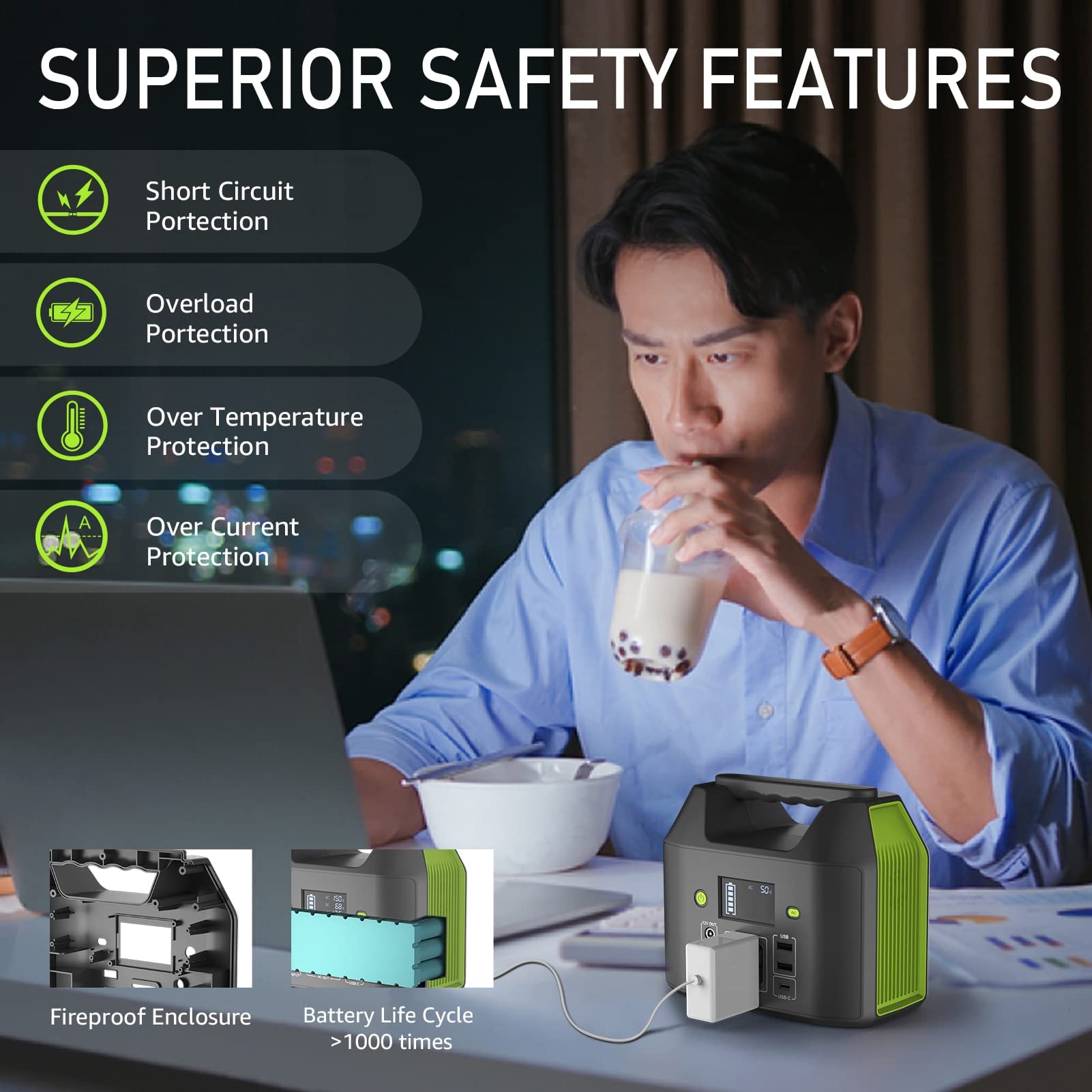 Enginstar 155Wh Power Bank 150Wh Portable Power Station 110V Battery Pack 6 Outputs W/Ac Outlet Led Light For Outdoor Camping Ro