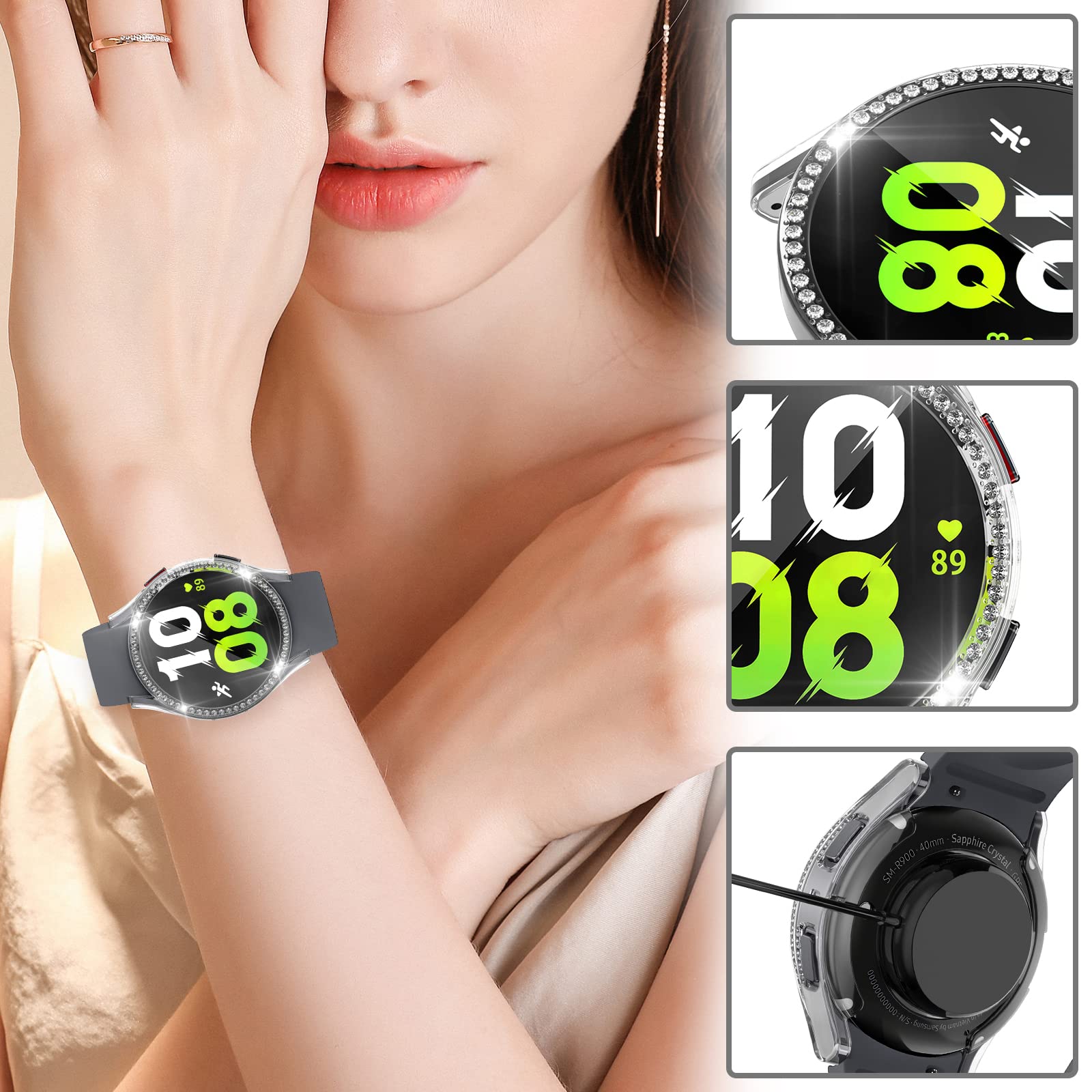 [2 Pack] Richone Compatible With Samsung Galaxy Watch 5/Galaxy Watch 4 44Mm Screen Protector Case, Bling Diamonds All Around Pro