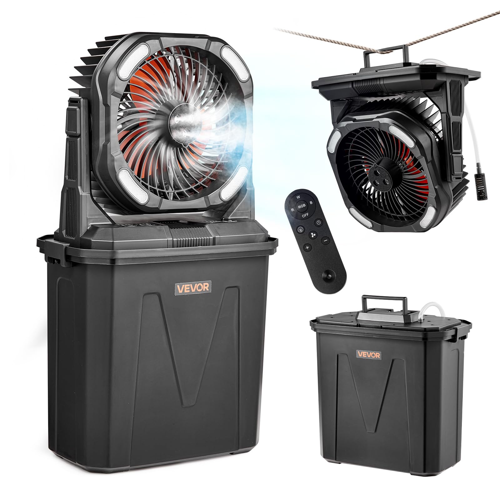 VEVOR Misting Fan, More than 2700RPM Motor Mister Fan, Mister Cooling Fans with 2.38 gal Water Tank, 10000mAh Battery, 4-Speed W