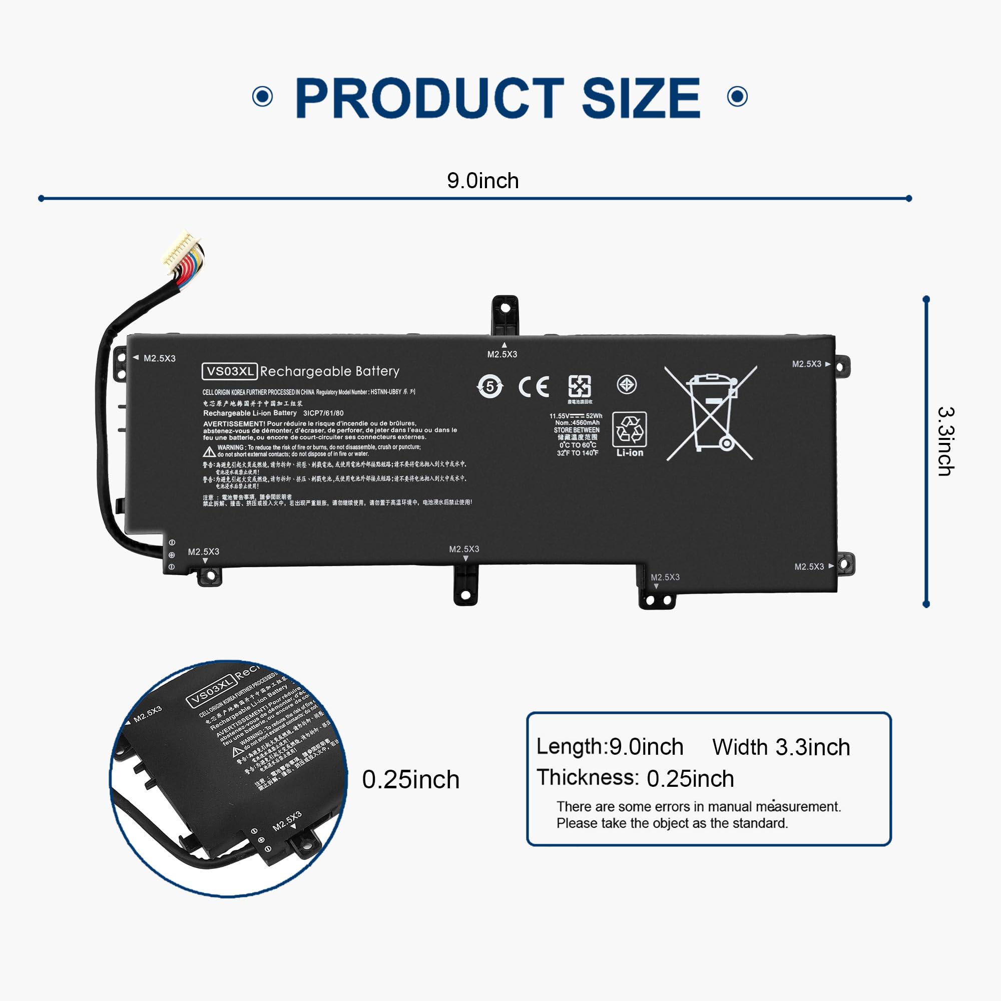52Wh Vs03Xl Laptop Battery For Hp Envy 15 As000 15T As000 15T As100 15 As133Cl X6V56Ua 15 As020Nr 15 As152Nr 15 As043Cl 15 As014