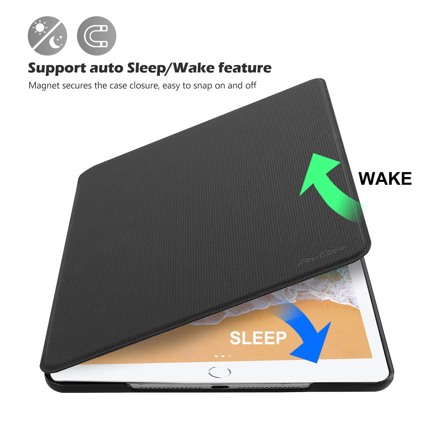 Procase Smart Cover For Ipad 9.7 (2018 & 2017, Old Model) / Ipad Air 2 / Ipad Air Case, Slim Stand Protective Folio Case For Ipad 9.7 Inch 5Th/6Th Generation, Also Fit Ipad Air 2 / Ipad Air  Black