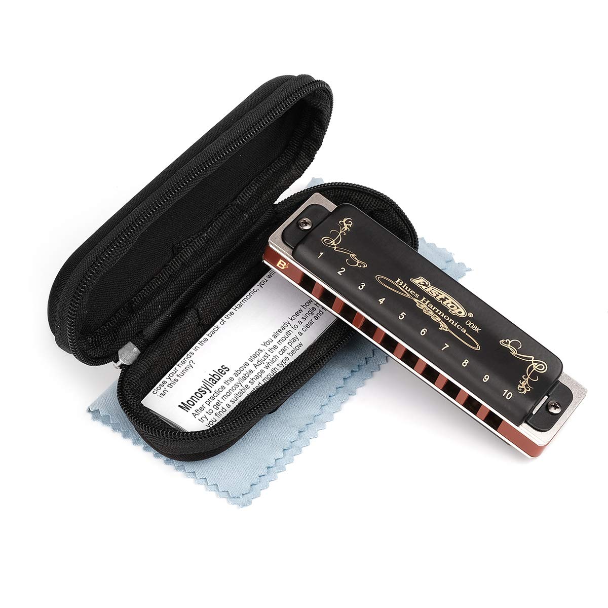 Easttop Professional Harmonica Blues Key Of Bb 10 Hole 20 Tone Heavy Duty With Case & Cleaning Cloth For Professional Player,Beg