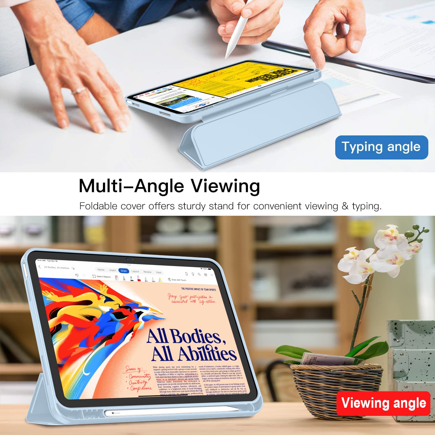 Imieet New Ipad (A16) 11Th Generation Case 11 Inch 2025, Ipad 10Th Generation Case 2022 10.9 Inch With Pencil Holder, Trifold Stand Smart Cover With Soft Tpu Back,Auto Wake/Sleep(Sky Blue)