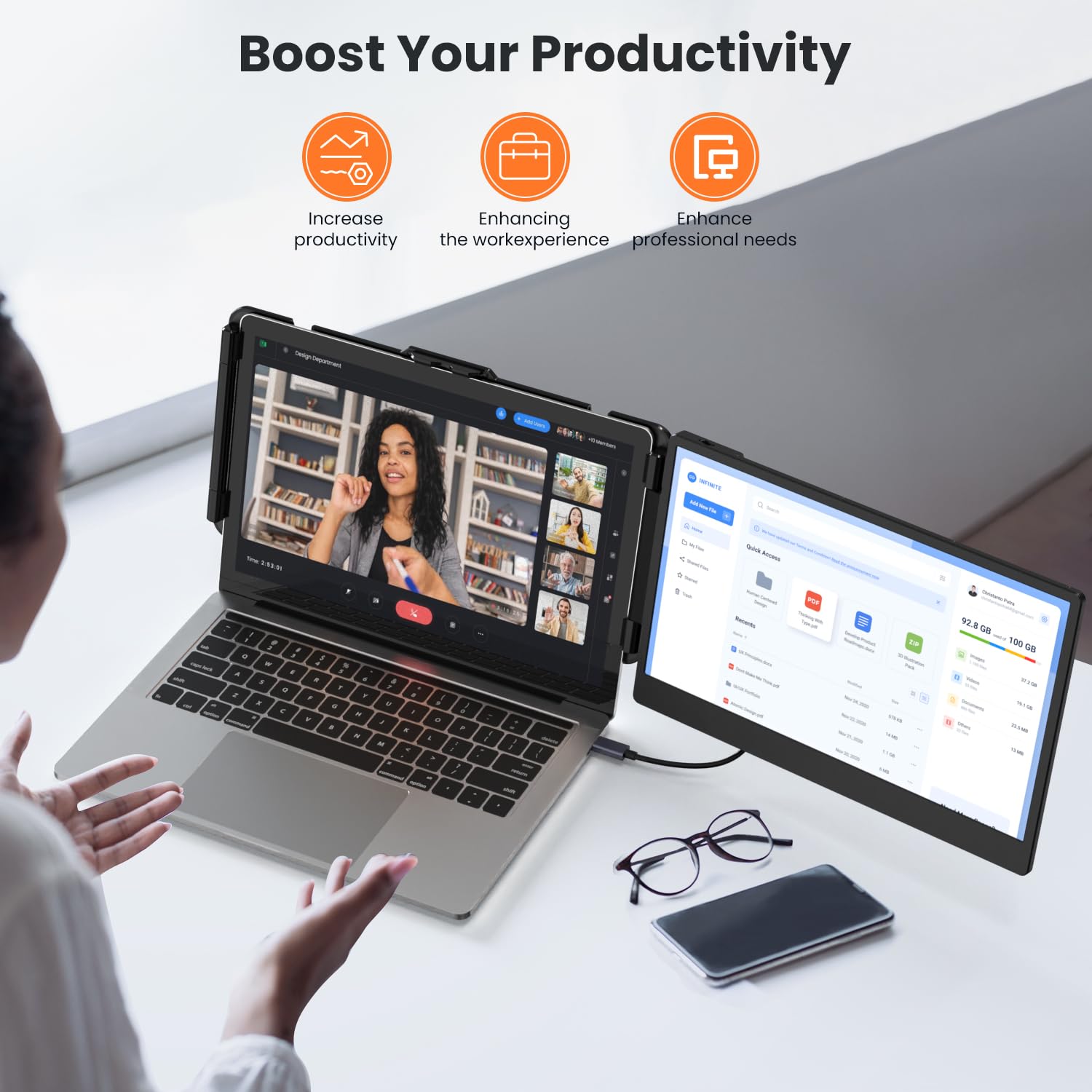 Laptop Screen Extender 14 Inch, 1080P Fhd Portable Monitor, Type C/Hdmi/Usb A Plug & Play, Laptop Monitor Extender Fits Laptops