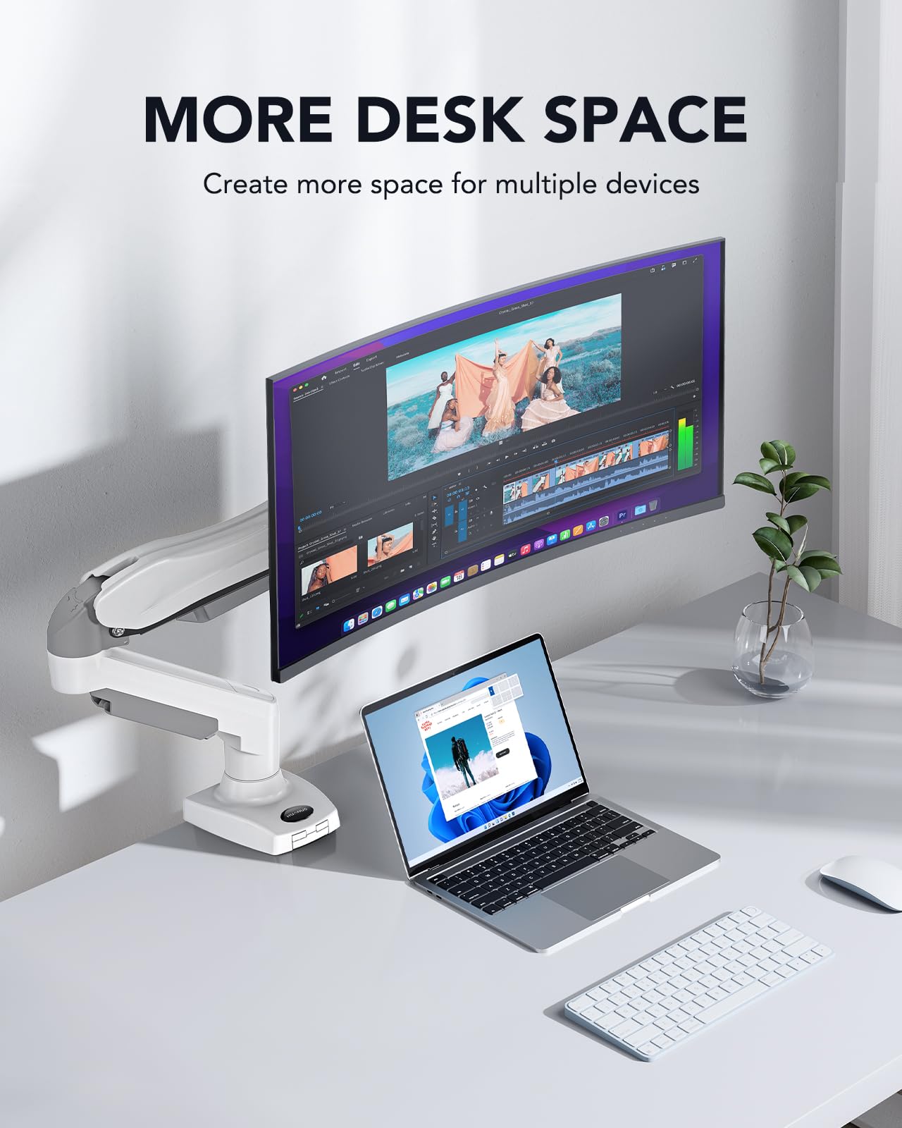 Huanuo Single Monitor Mount, 13 To 32 Inch Gas Spring Monitor Arm, Adjustable Stand, Vesa Mount With Clamp And Grommet Base   Fits 4.4 To 19.8Lbs Lcd Computer Monitors