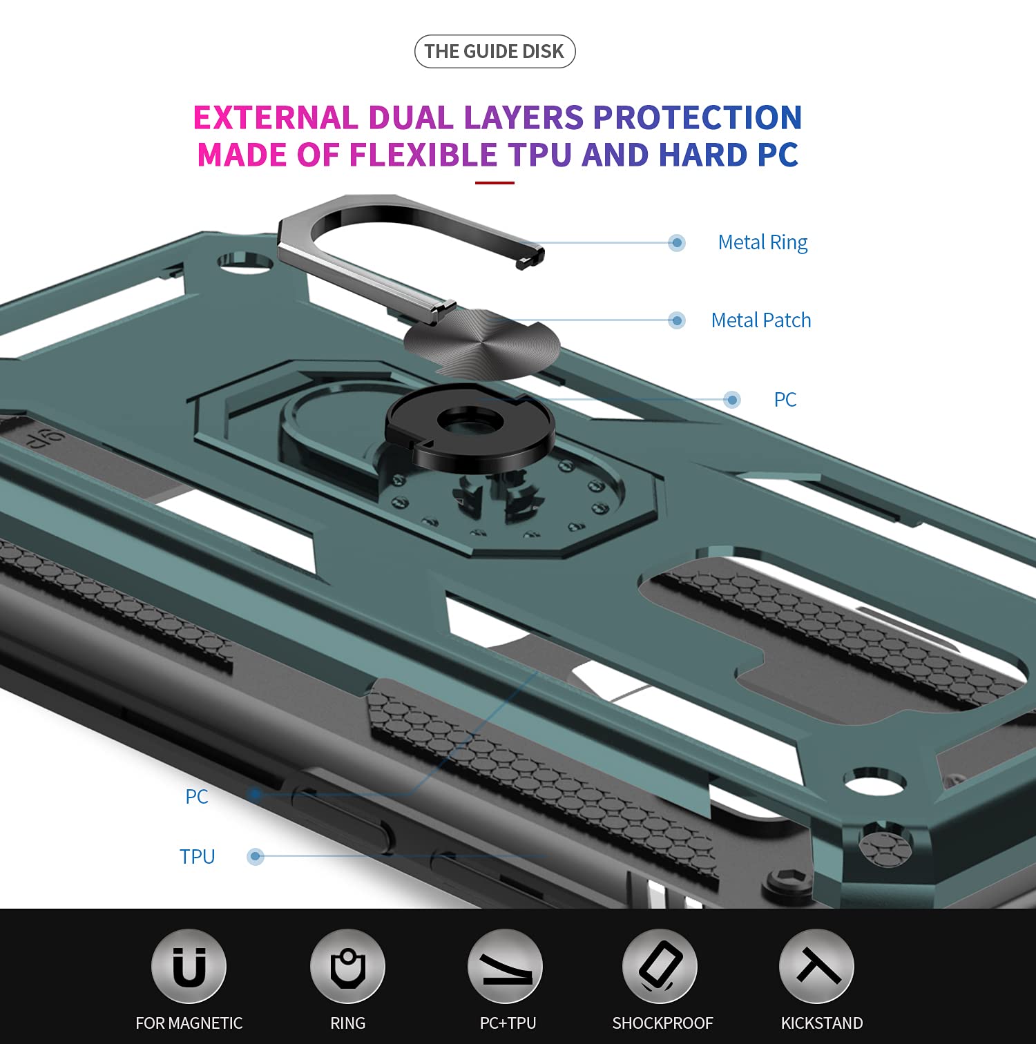LeYi Samsung Galaxy S9 Plus Military-Grade Phone Case Metal Ring Kickstand Green
