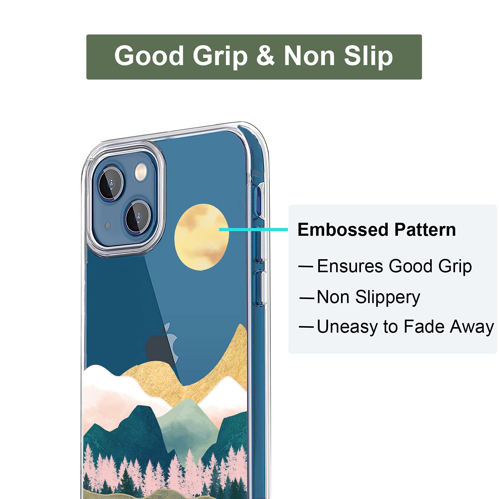 Unov iPhone 13 Slim Protective Embossed Pattern TPU Phone Case Sierra Mountains 6.1 Inch