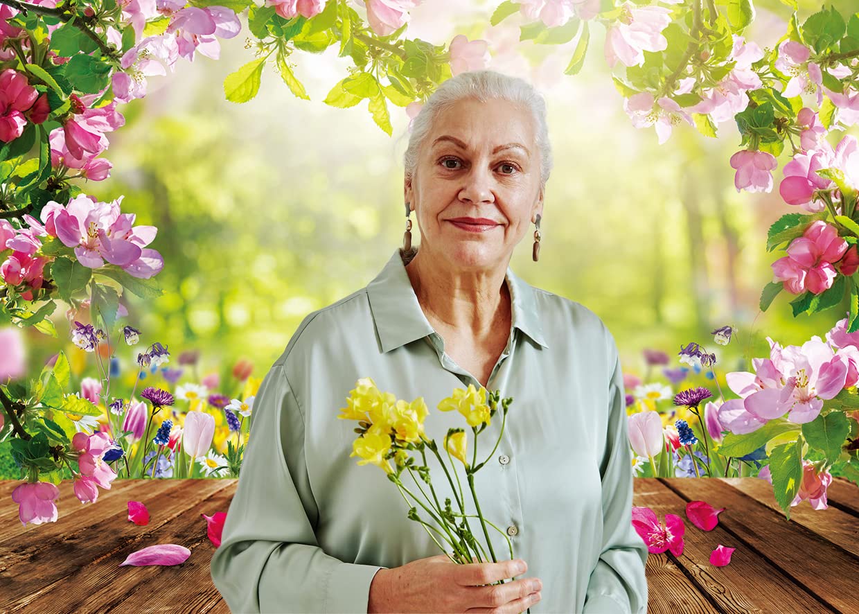 Alltten 7X5Ft Spring Backdrop Spring Pink Flowers Photography Backdrop Nature Backdrop Easter Wood Floor Photo Backdrop Baby Sho