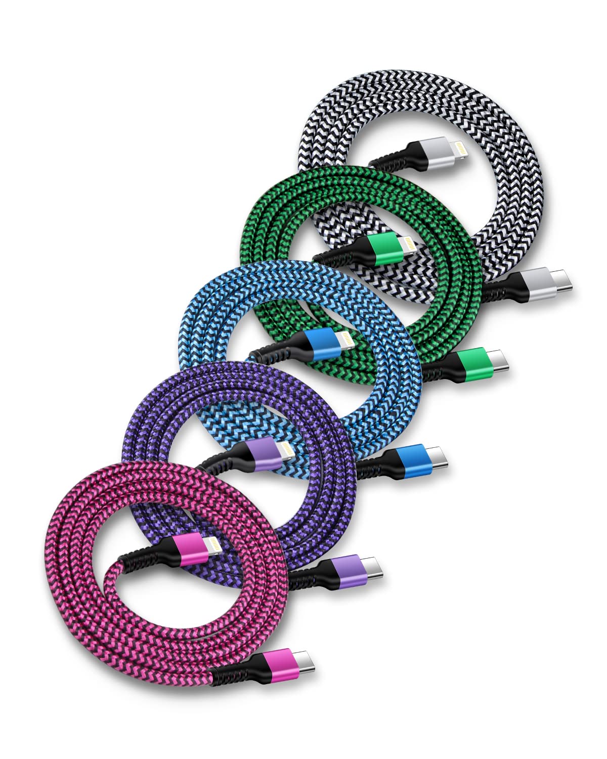 Apple Certified Iphone Charger 10 Ft, 5Pack Usb C To Lightning Cable Extra Long Heavy Duty Braided Type C Power Cords Fast Charg