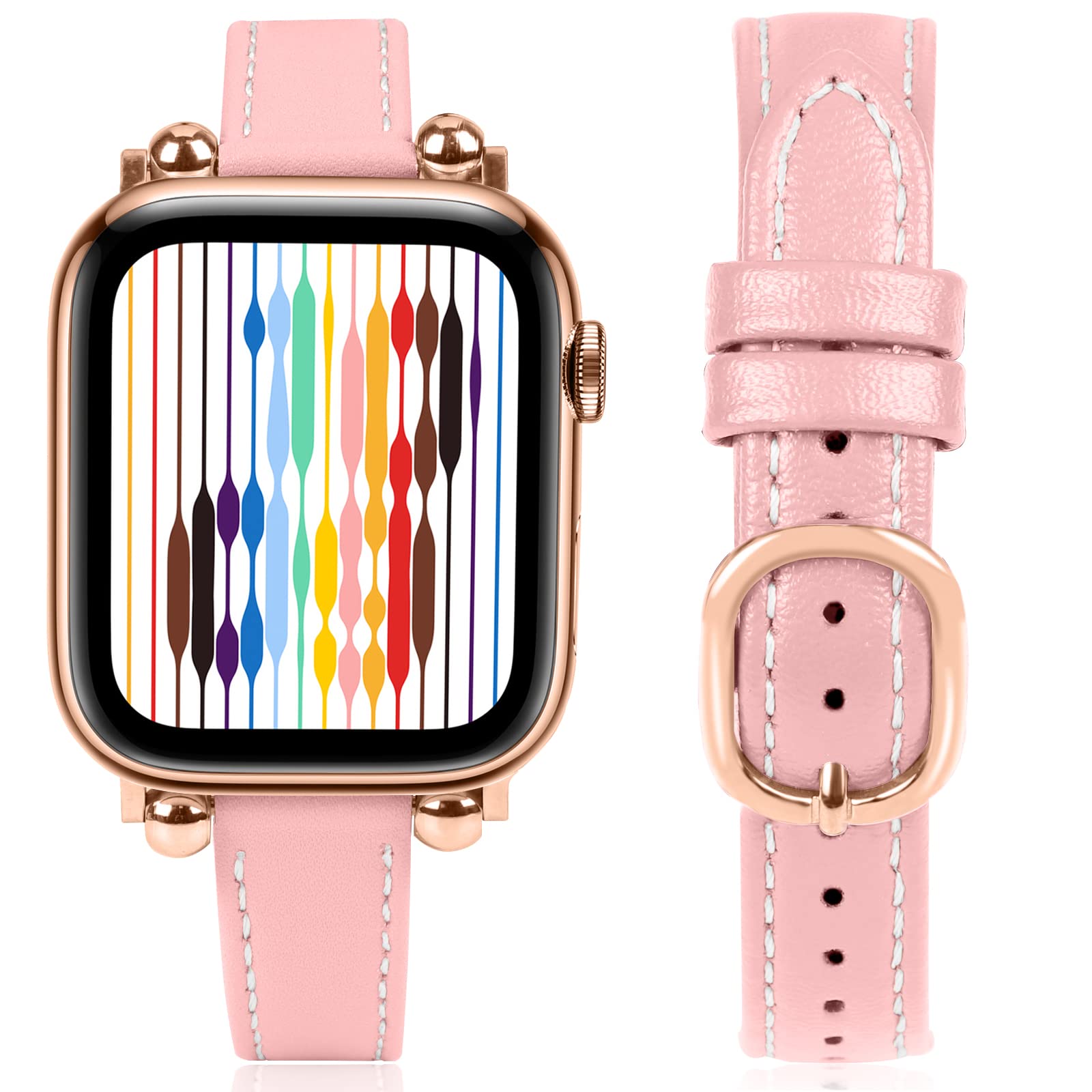 Joyozy Slim Leather Band For Women Compatible With Apple Watch 49Mm 45Mm 44Mm 42Mm 41Mm 40Mm 38Mm, Cute Fancy Top Genuine Leathe