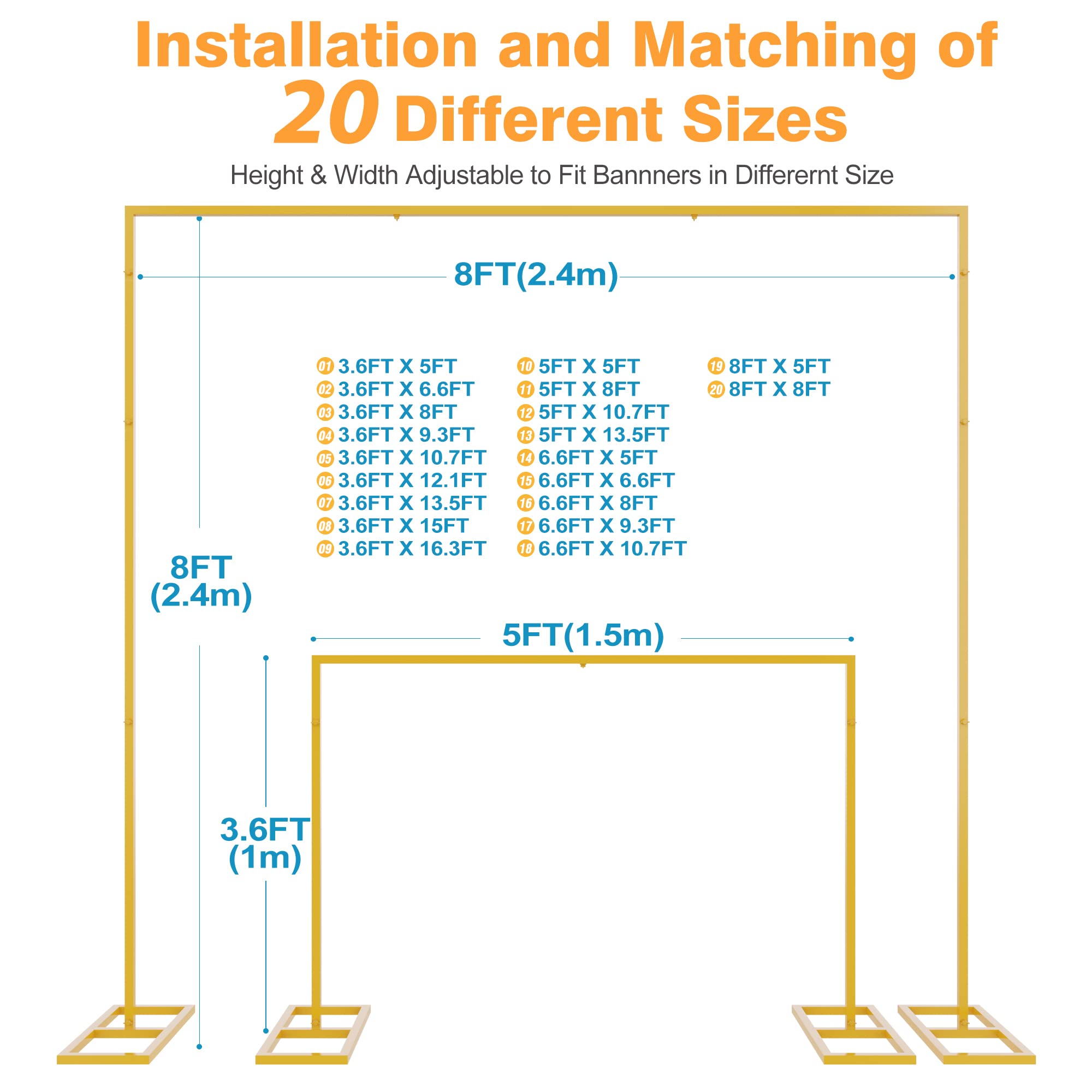 Heavy Duty Backdrop Stand 8Ft X 8Ft Gold Pipe And Drape Backdrop Stand Kit Adjustable Metal Backdrop Sand For Wedding Photobooth