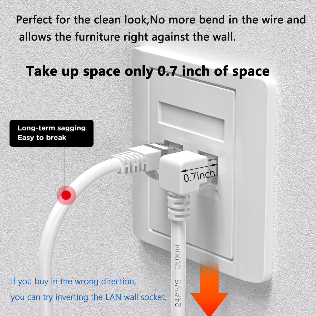 2Pack Cat6 Ethernet Extension Cable White 90 Degree Short Cat 6 Cable Extender Right Angle Up Angle, Rj45 Network Patch Cord Adapter
