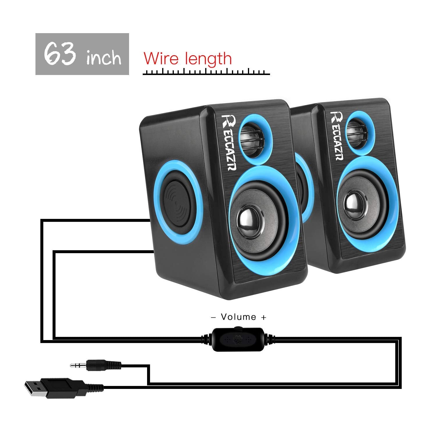 Reccazr Sp2040 Surround Computer Speakers With Deep Bass Usb Wired Powered Multimedia Speaker For Pc/Laptops/Smart Phone Built I