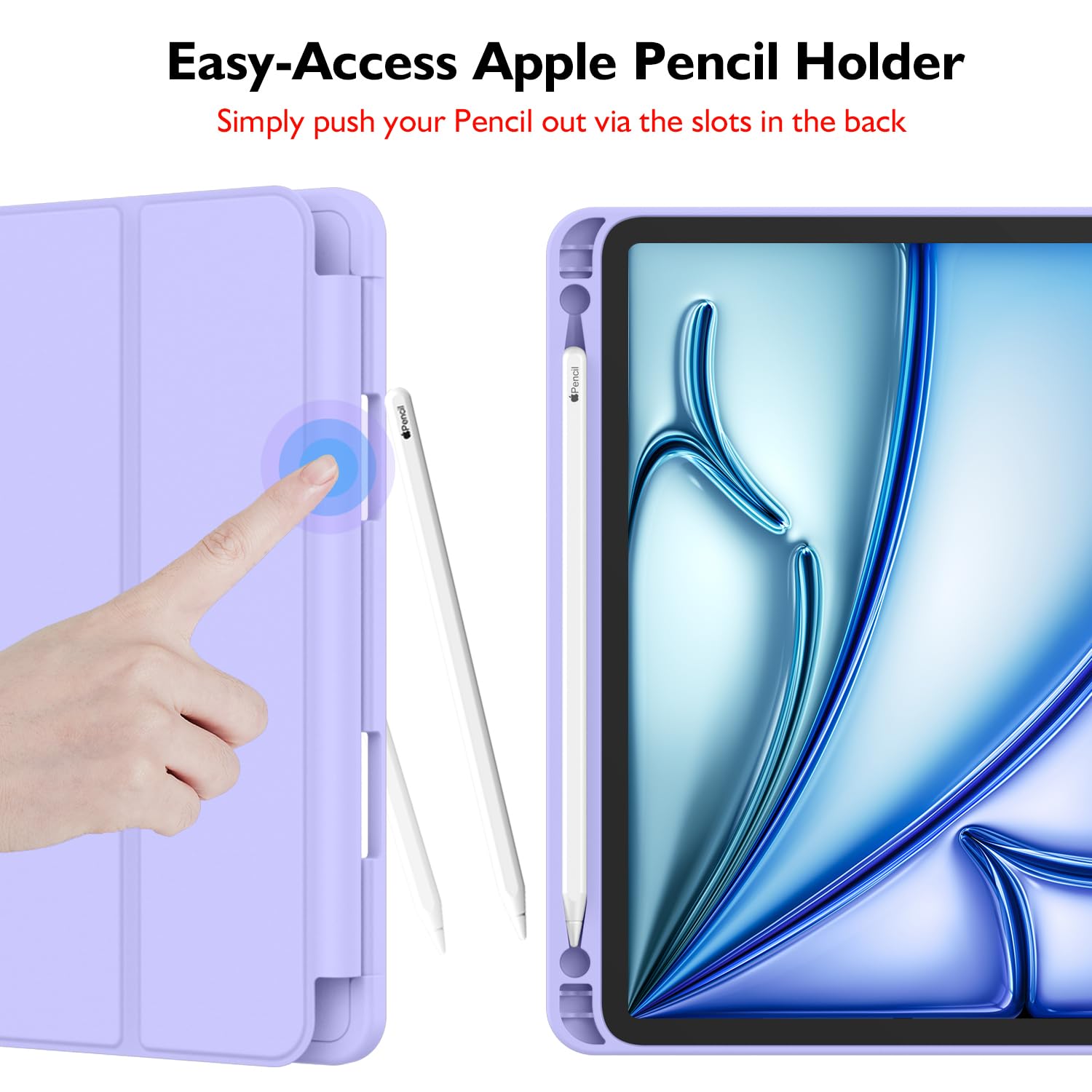 Imieet Ipad Air 11 Inch Case M3(2025) / M2 (2024), Ipad Air 5Th/4Th Generation Case 2022/2020 10.9 Inch With Pencil Holder,Trifold Stand Smart Case With Soft Tpu Back(Light Purple)