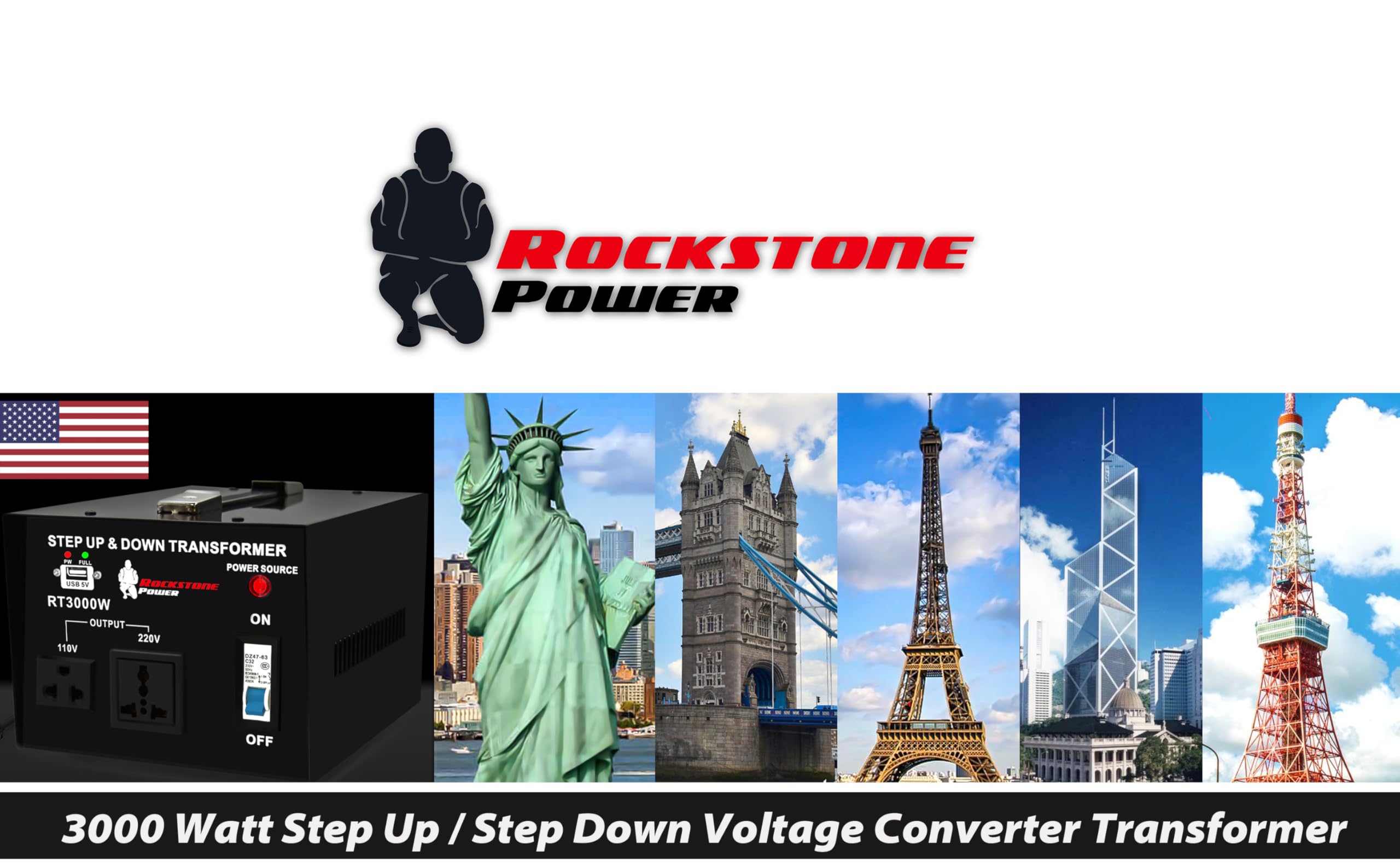 Rockstone Power 3000 Watt Voltage Converter Transformer   Heavy Duty Step Up/Down Ac 110V/120V/220V/240V Power Converter   Circu