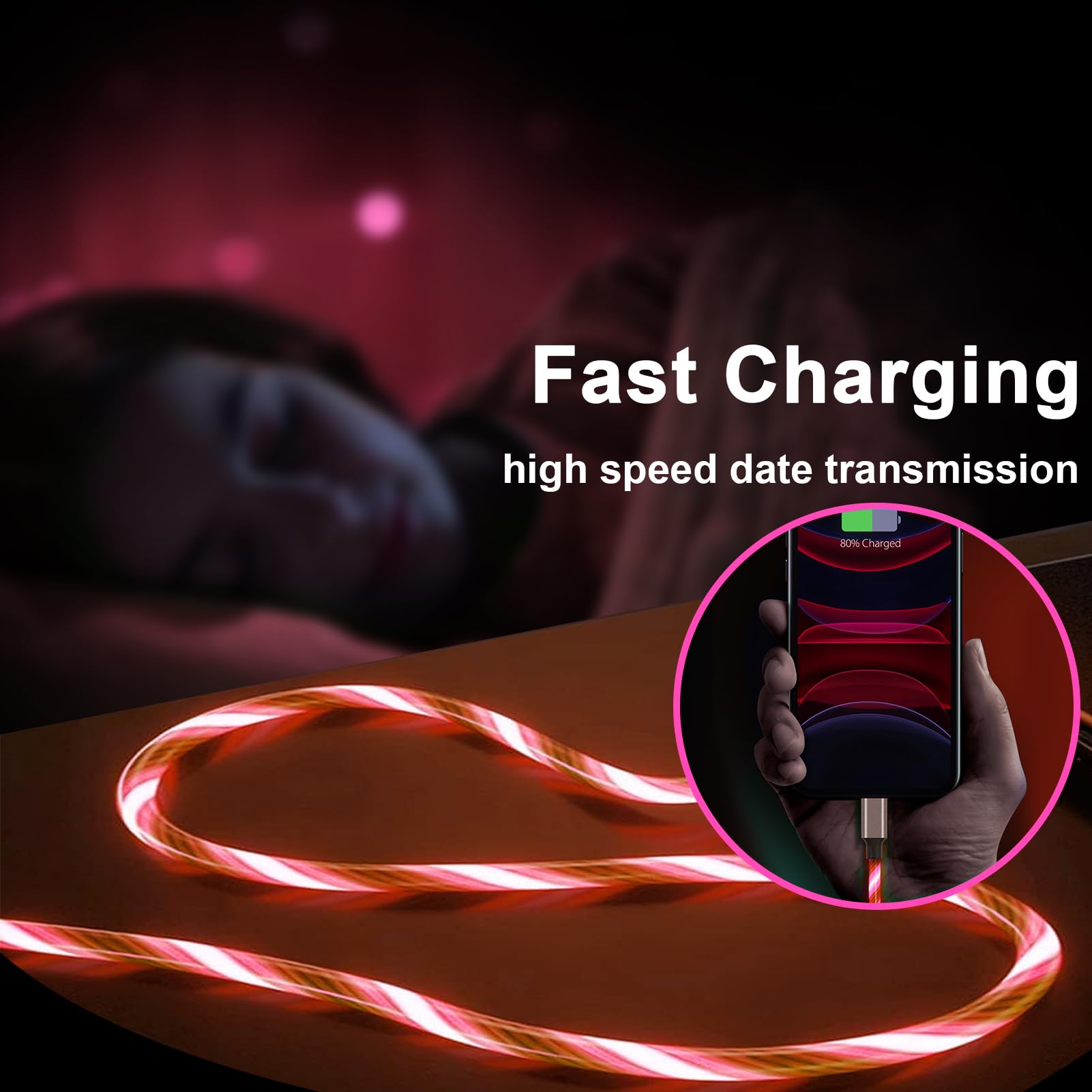 Light Up Iphone Charger Cable Led Apple Charger Cord Apple Mfi Certified Cool Usb Fast Charging For Iphone 14 13 12 11 Pro Max Xr X Se 8 Plus Ipad Ipod Touch More (Red, 6 Ft)