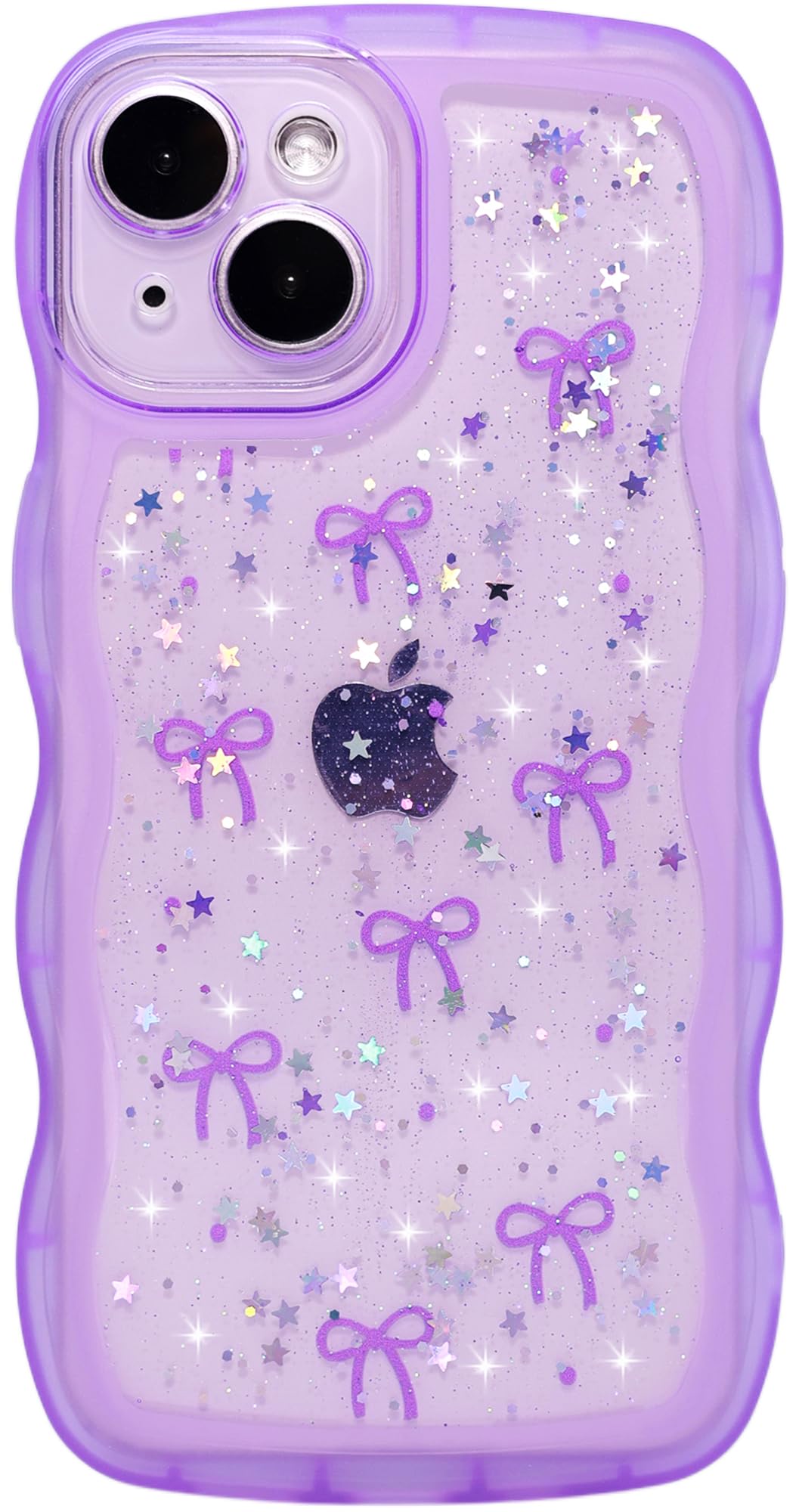 Qokey for iPhone 14 Plus Case 6.7 inch, Glitter Star & Curved Edge Handle Grip Design, Military-Grade Shockproof Clear TPU Cover