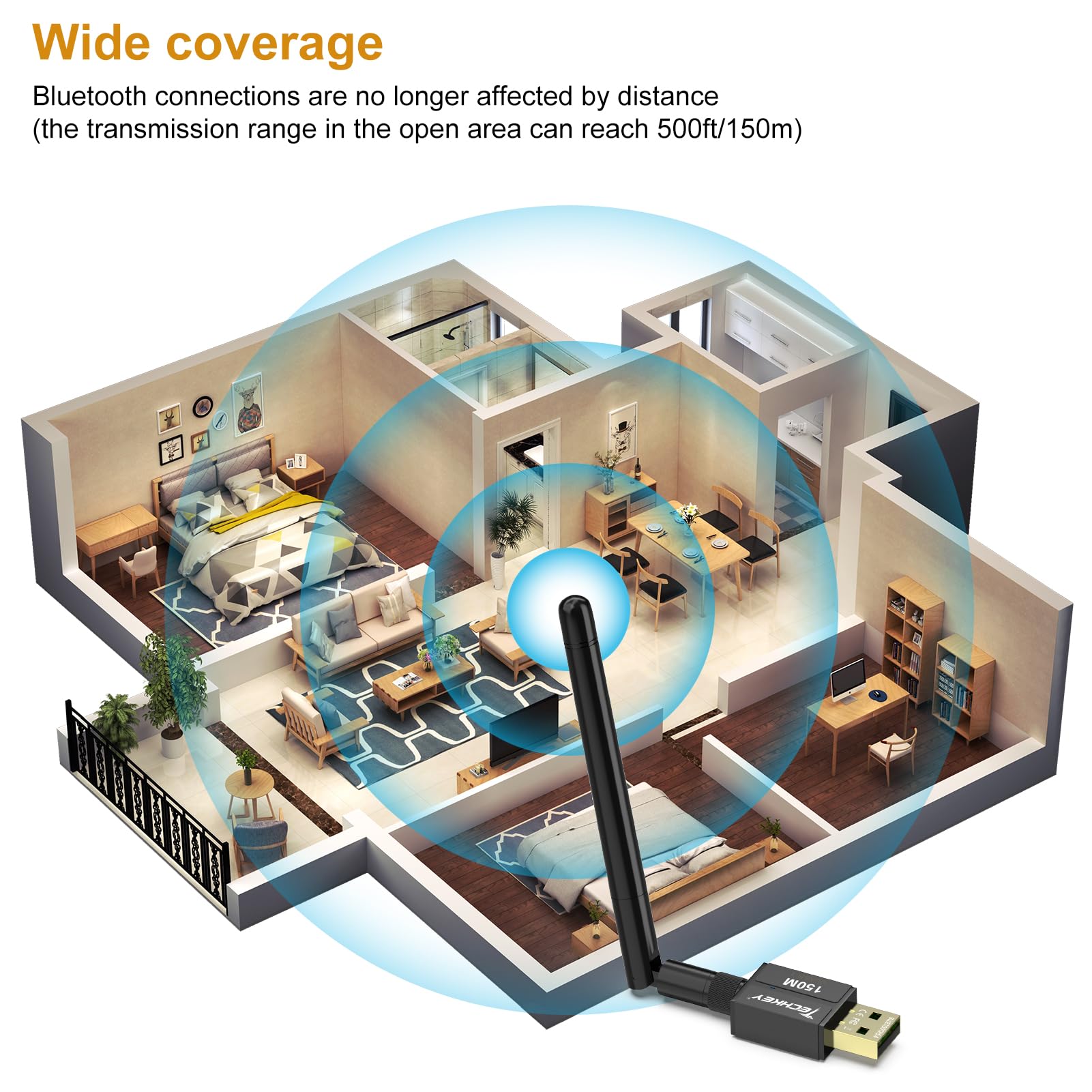 Usb Bluetooth 5.4 Adapter For Desktop Pc, Long Range 500Ft Wireless Transfer For Headphones, Keyboard, Mouse, Compatible With Windows11/10/8.1