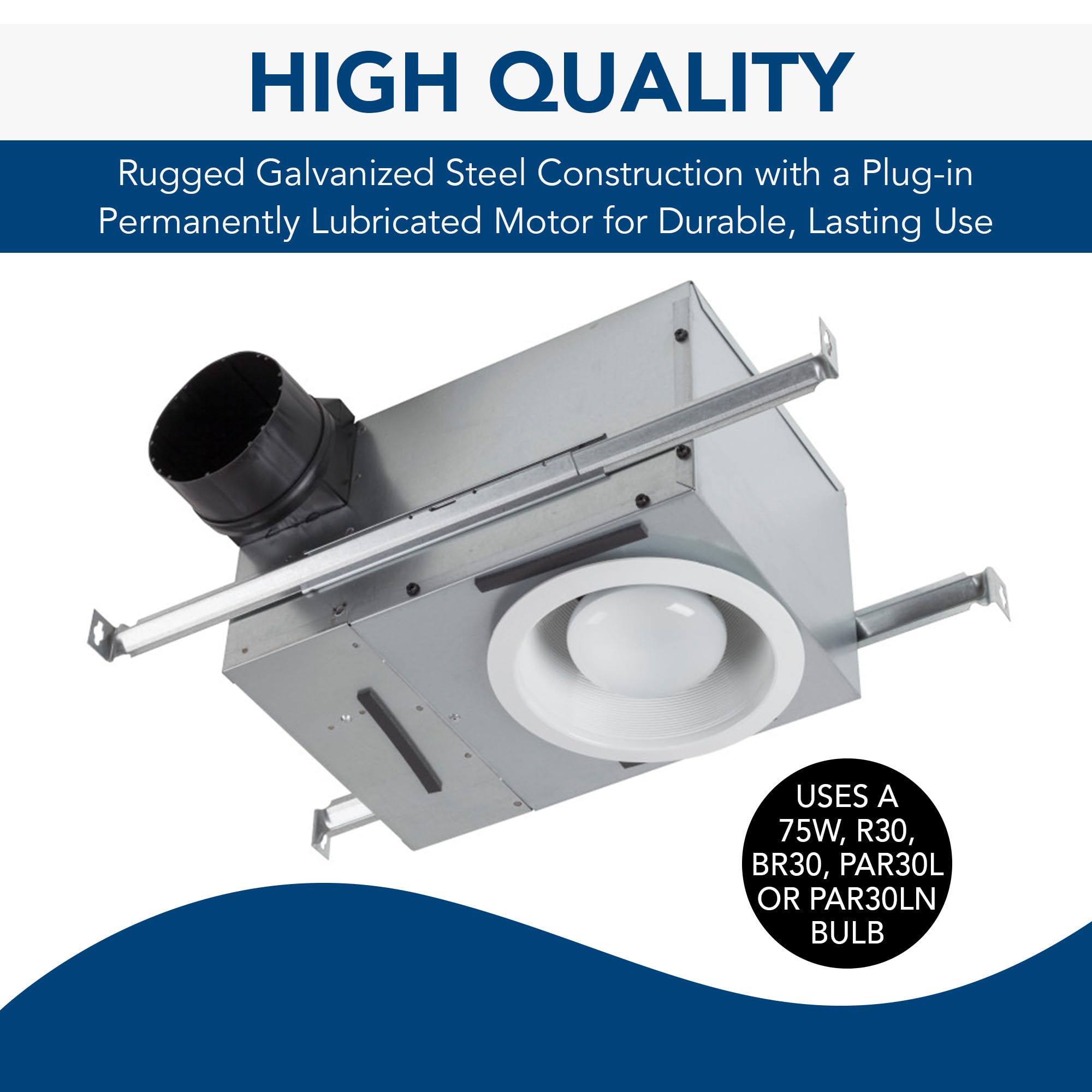 Broan Nutone 744L Recessed Light Ventilation Fan, Selectable Speed 50 80 Cfm, 0.3 2 Sones, White