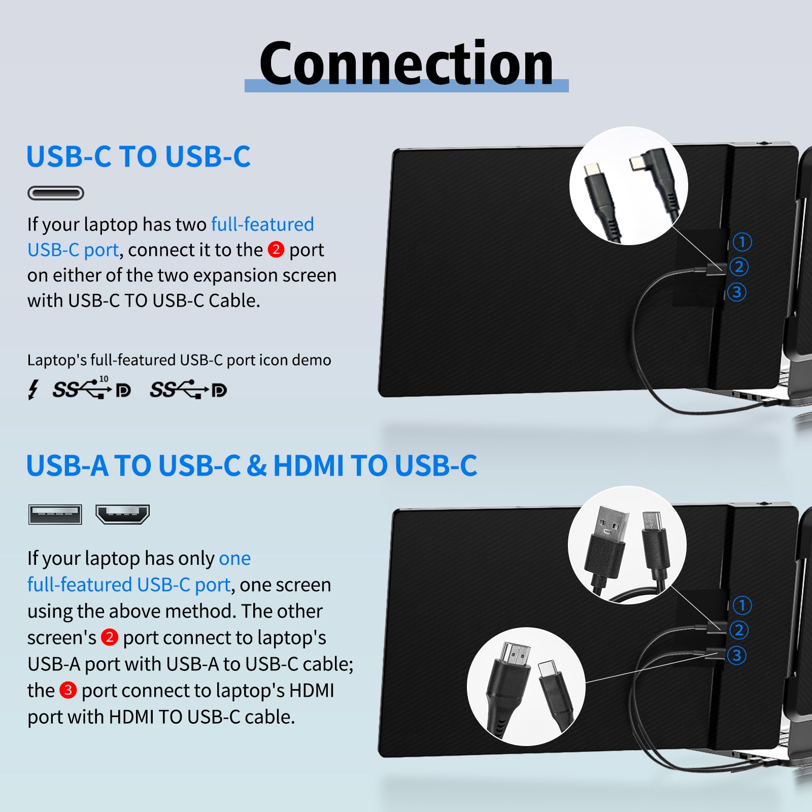 Laptop Screen Extender Triple Monitor   14'' Portable Monitor Fhd 1080P Tri Screen Attachment Extended For Laptop Extra Screen C
